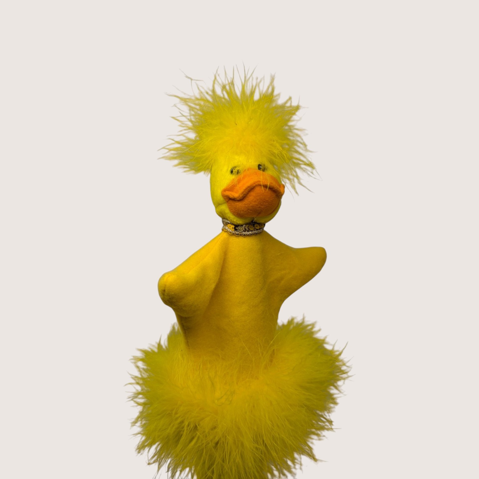 1970s Handmade Felt Duck Stick Puppet Vintage Folk Art