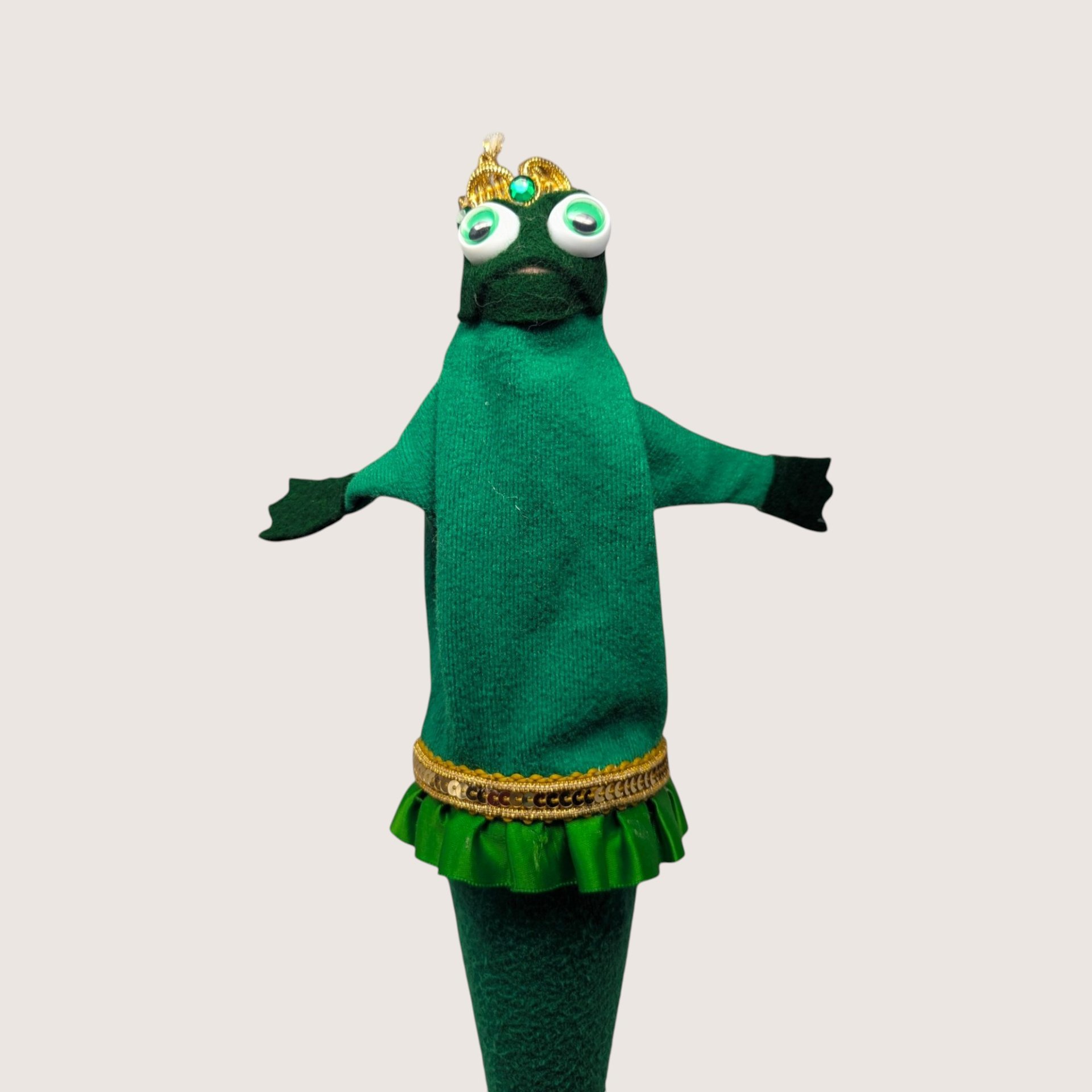 1970s Handmade Felt Frog Puppet Whimsical Folk Art