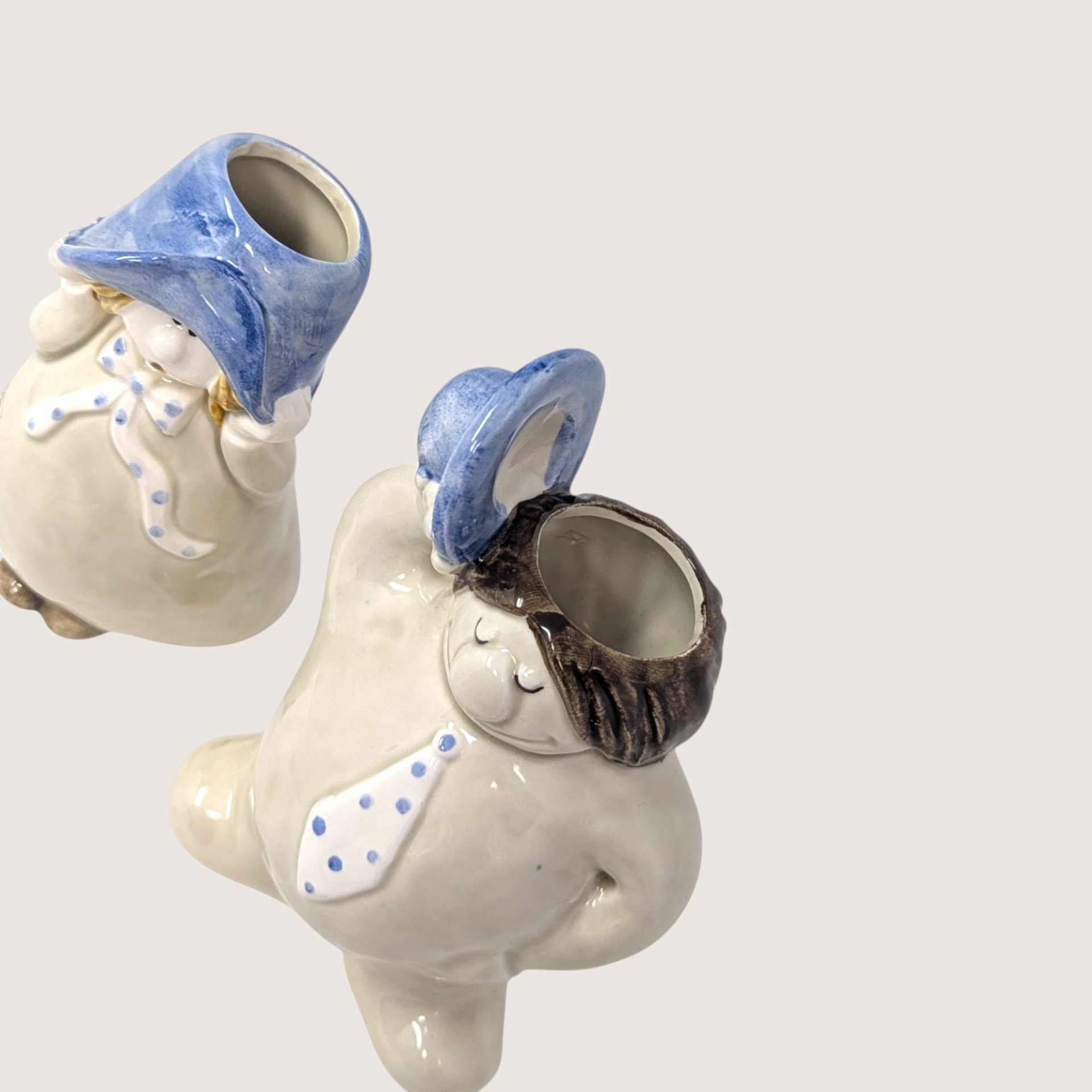 Vintage Fitz And Floyd Ceramic Hats Off Figural Bud Vase Pair