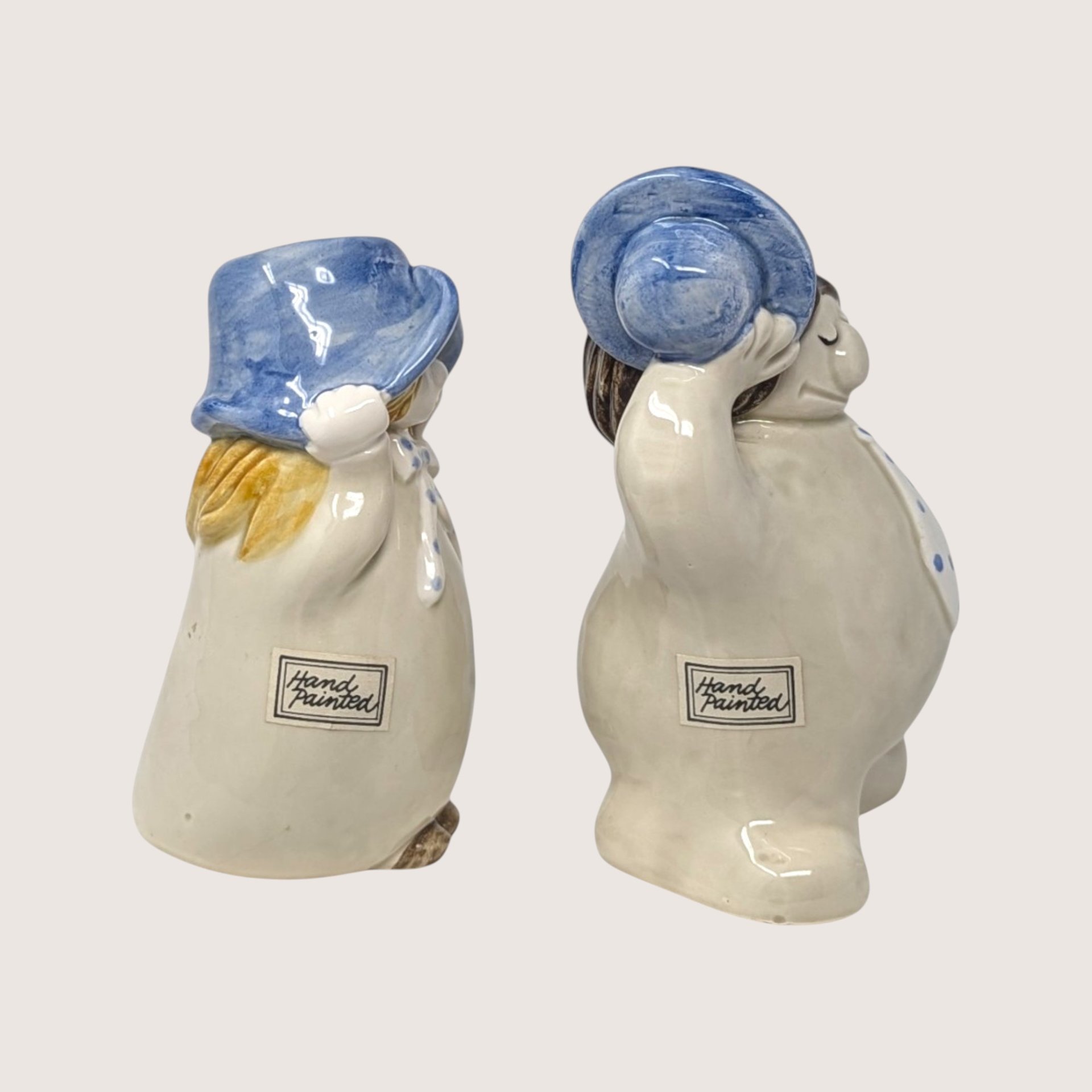Vintage Fitz And Floyd Ceramic Hats Off Figural Bud Vase Pair