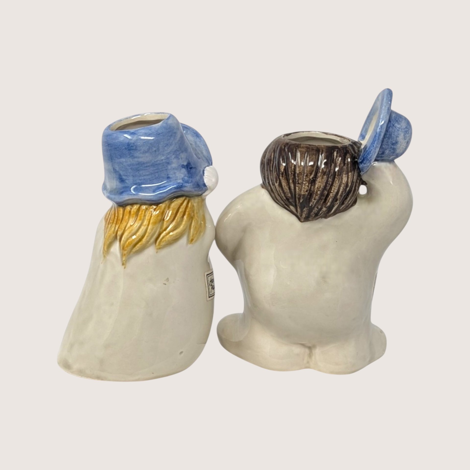 Vintage Fitz And Floyd Ceramic Hats Off Figural Bud Vase Pair