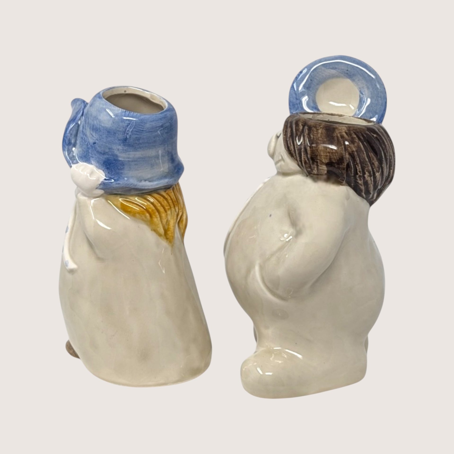 Vintage Fitz And Floyd Ceramic Hats Off Figural Bud Vase Pair