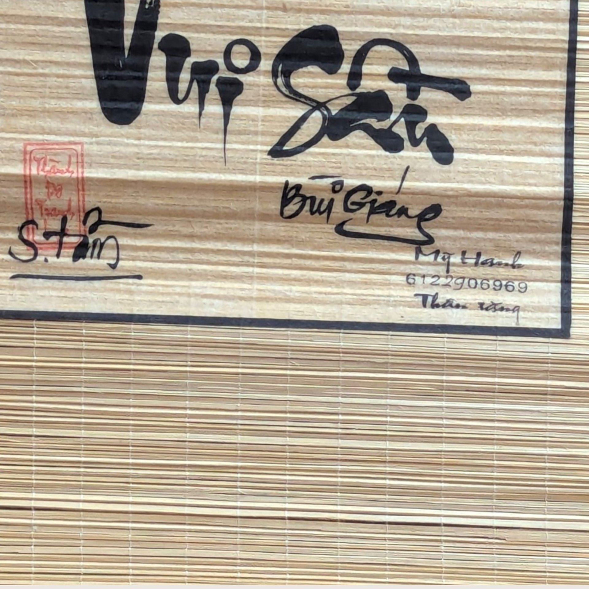 Vintage Vietnamese Bamboo Scroll Set Calligraphy Wall Art