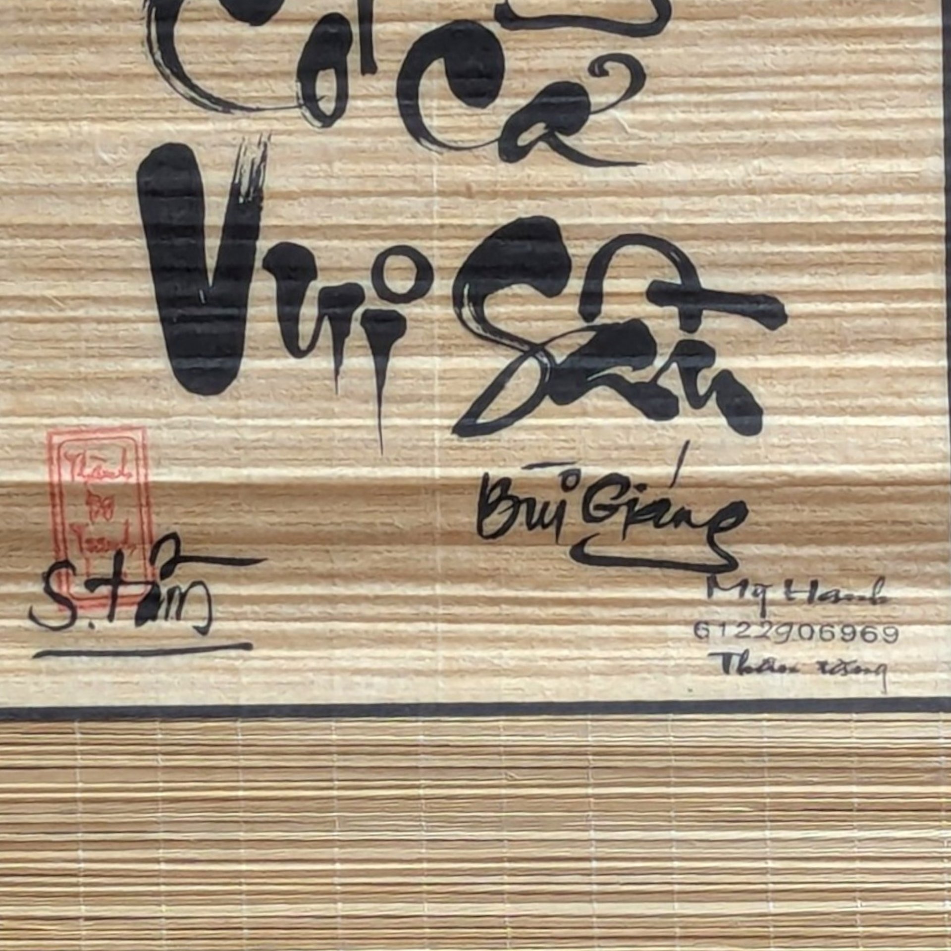 Vintage Vietnamese Bamboo Scroll Set Calligraphy Wall Art