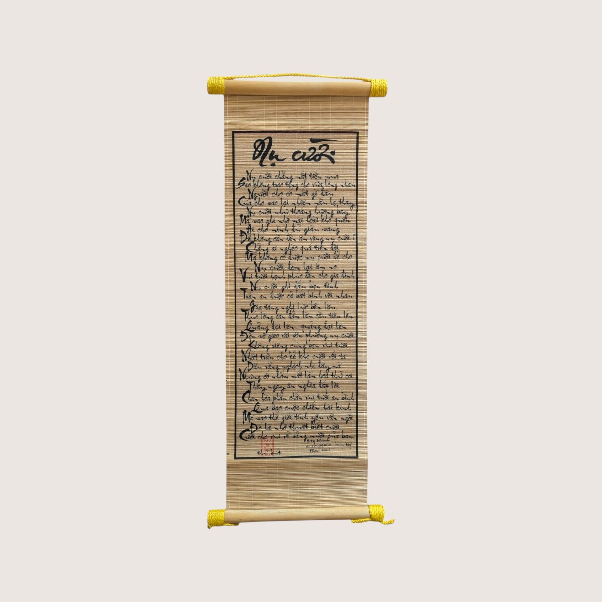 Vintage Vietnamese Bamboo Scroll Set Calligraphy Wall Art