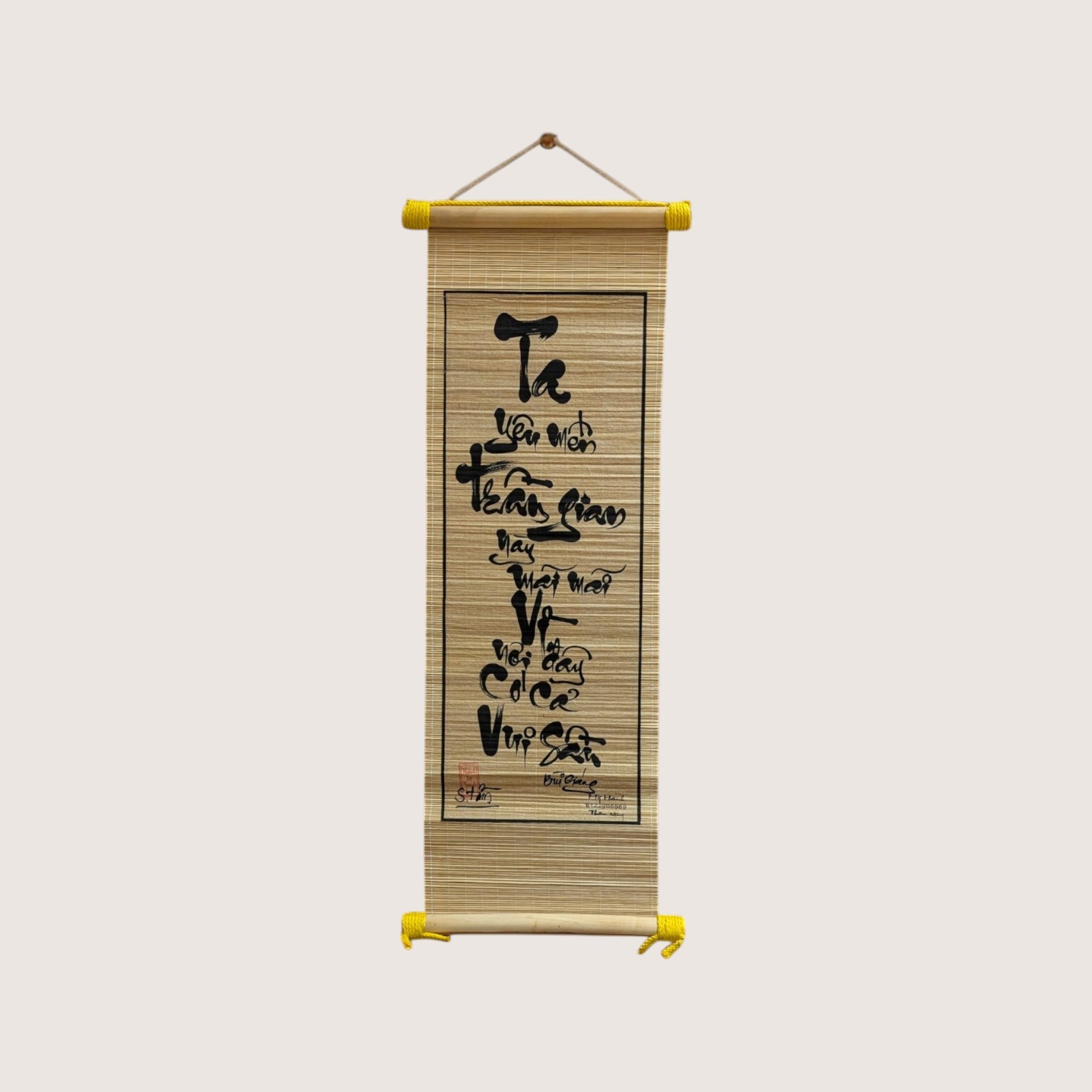Vintage Vietnamese Bamboo Scroll Set Calligraphy Wall Art