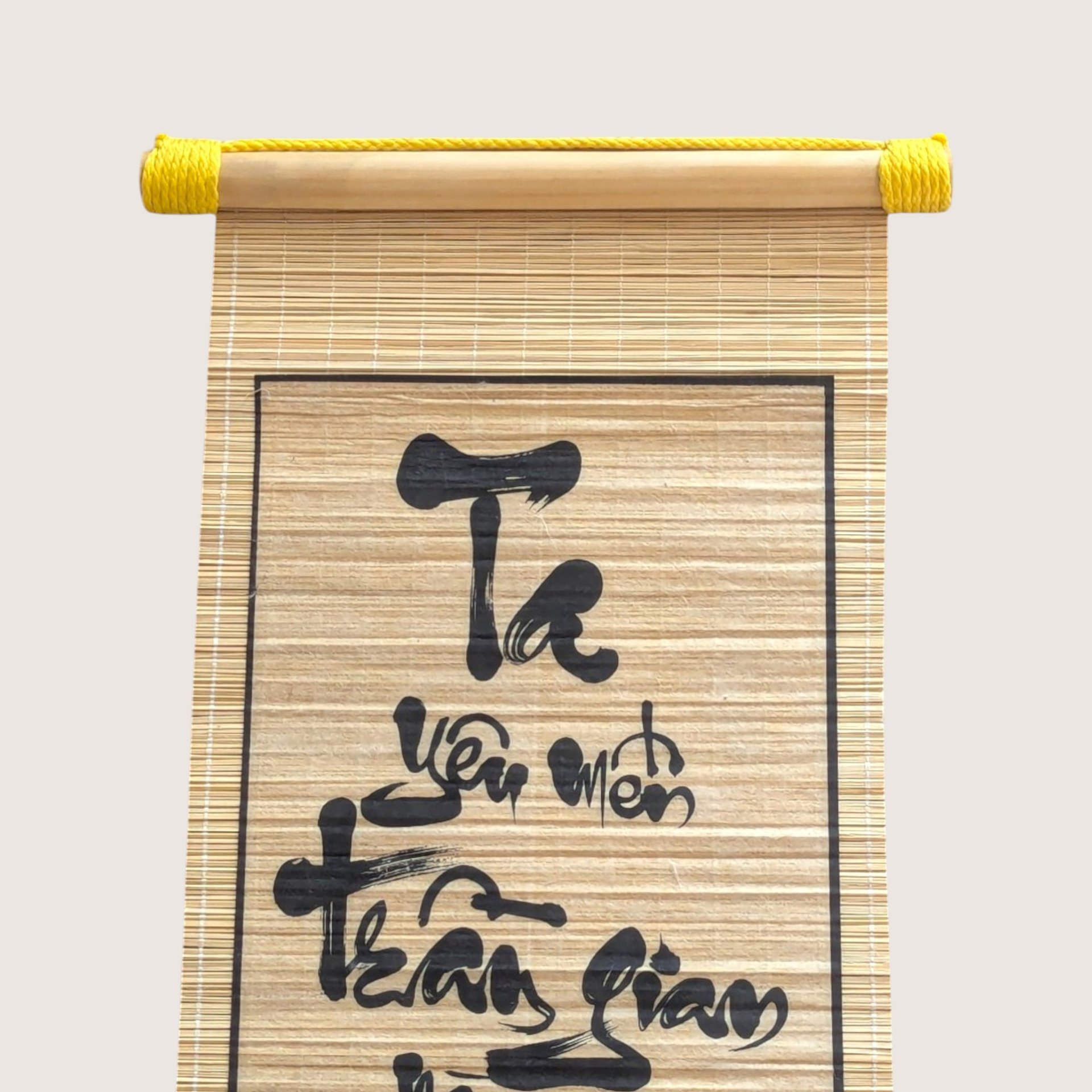 Vintage Vietnamese Bamboo Scroll Set Calligraphy Wall Art