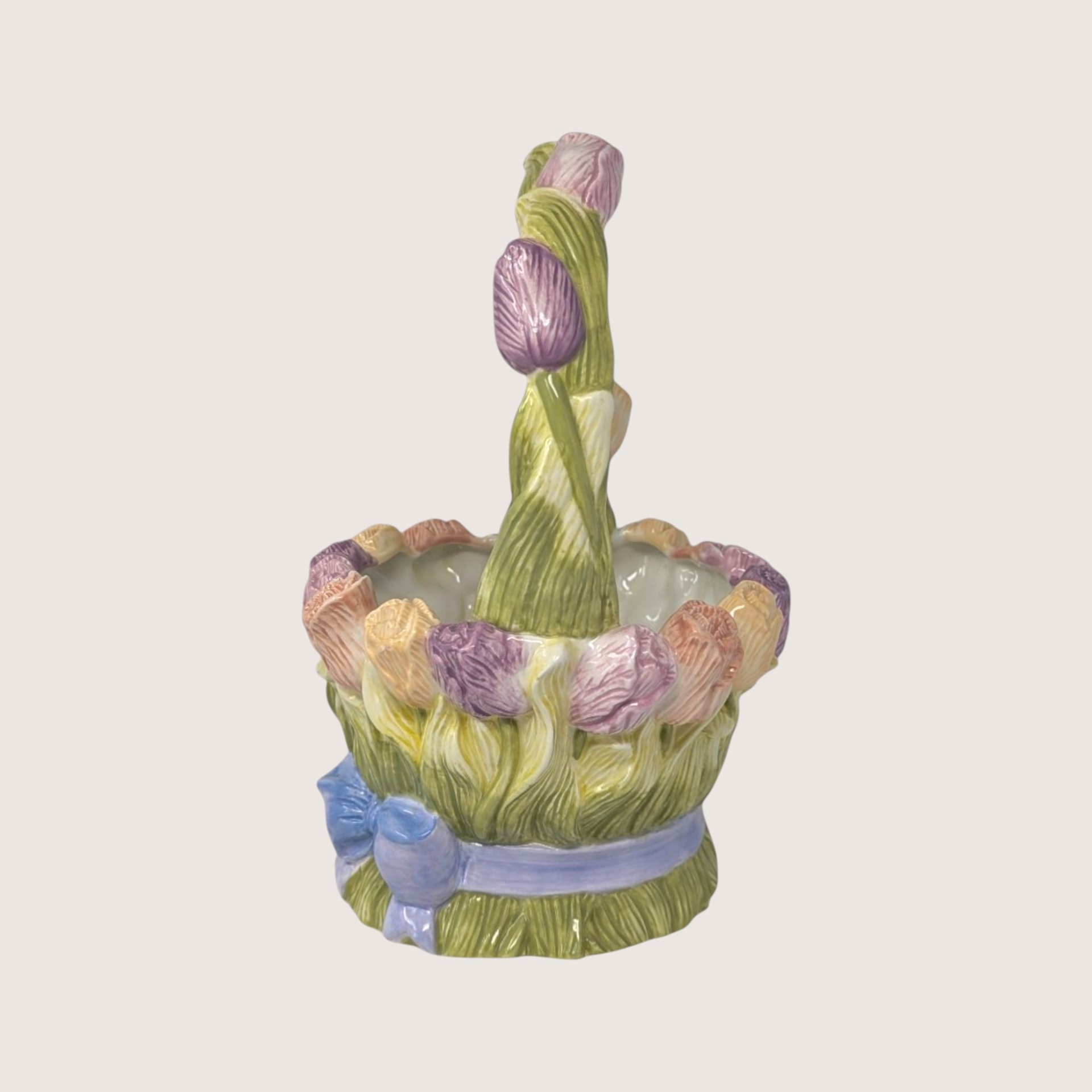 Vintage Silvestri Floral and Butterfly Ceramic Basket Planter