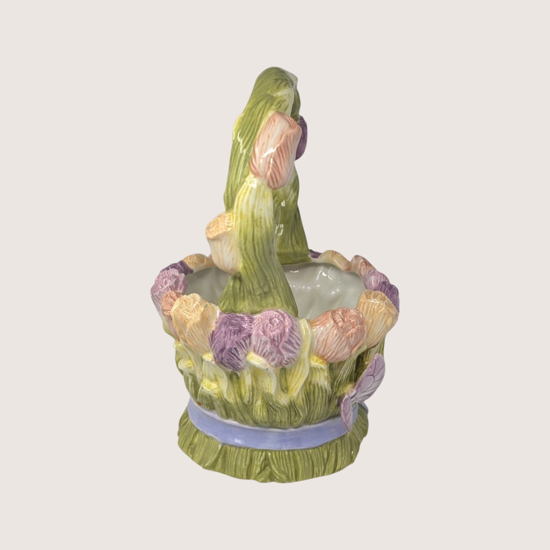 Vintage Silvestri Floral and Butterfly Ceramic Basket Planter