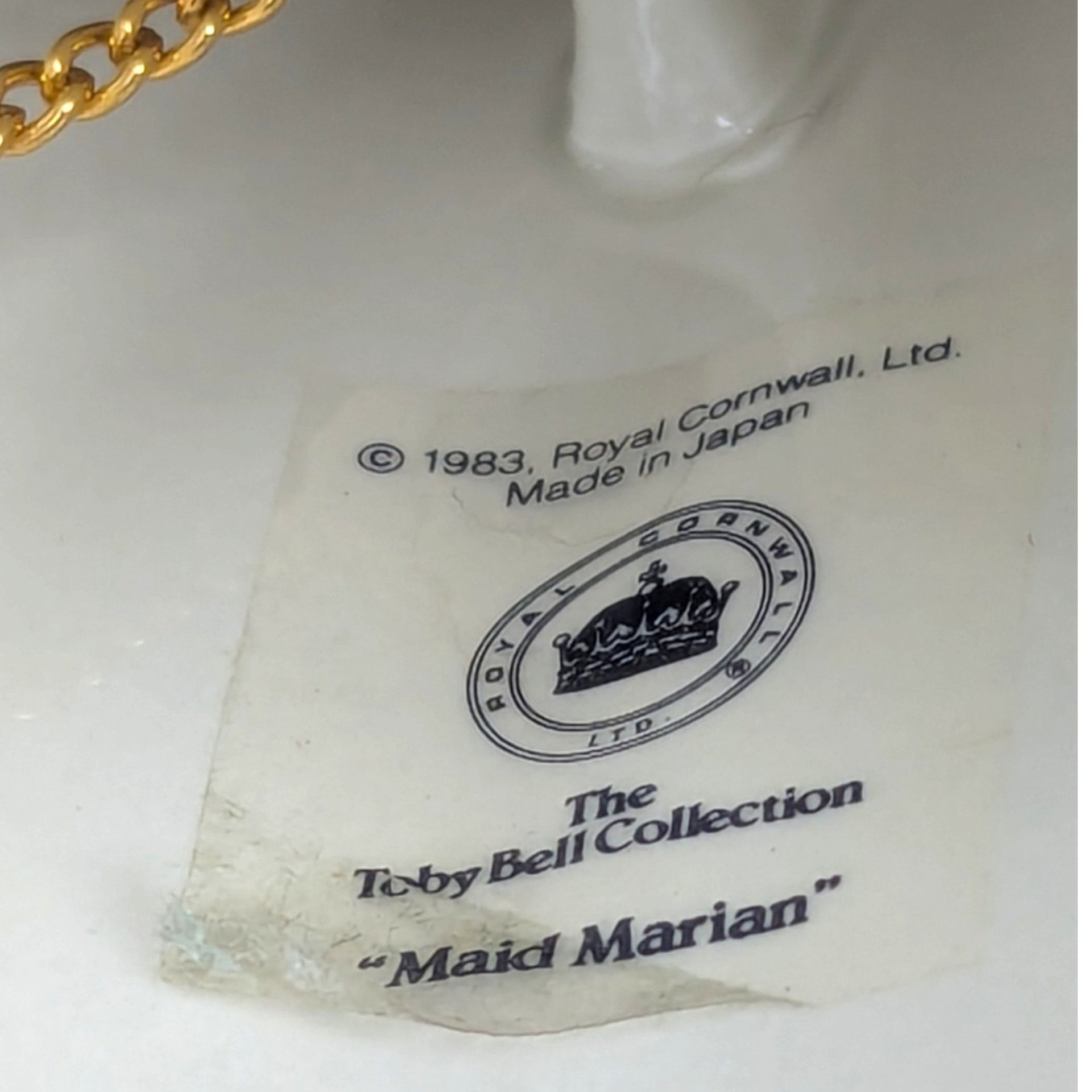 Vintage Royal Cornwall Toby Collection Maid Marian Ceramic Bell