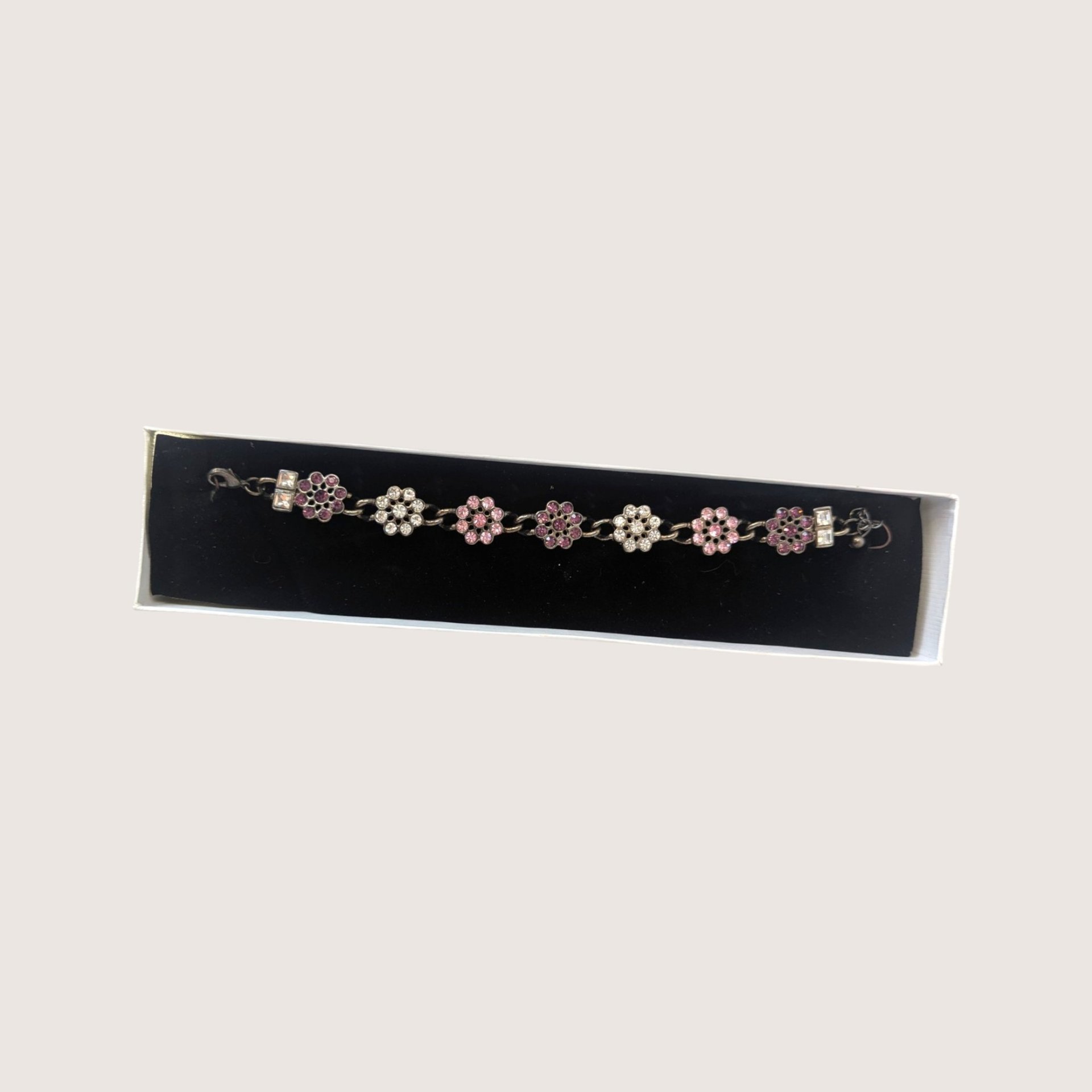 Vintage 2000s Rhinestone Floral Charm Bracelet Heartfelt Collection