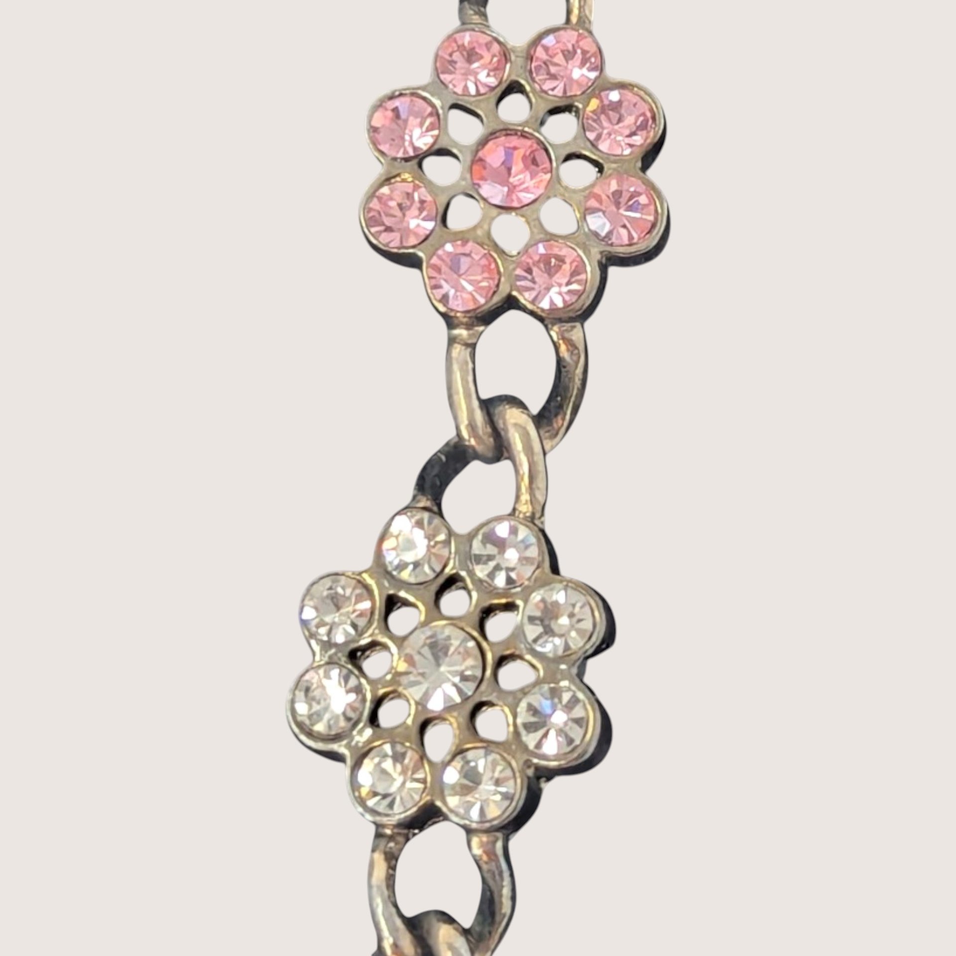 Vintage 2000s Rhinestone Floral Charm Bracelet Heartfelt Collection