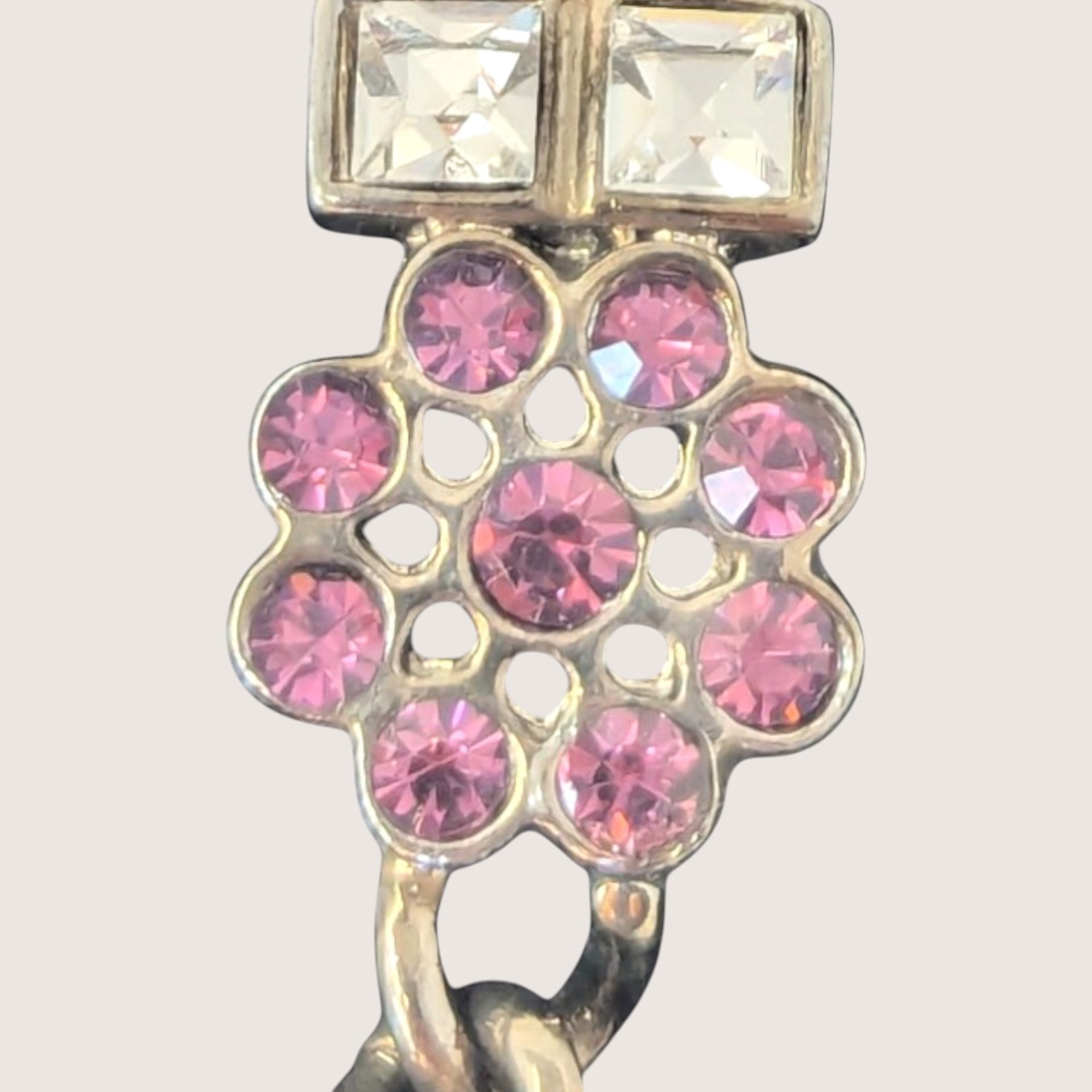 Vintage 2000s Rhinestone Floral Charm Bracelet Heartfelt Collection