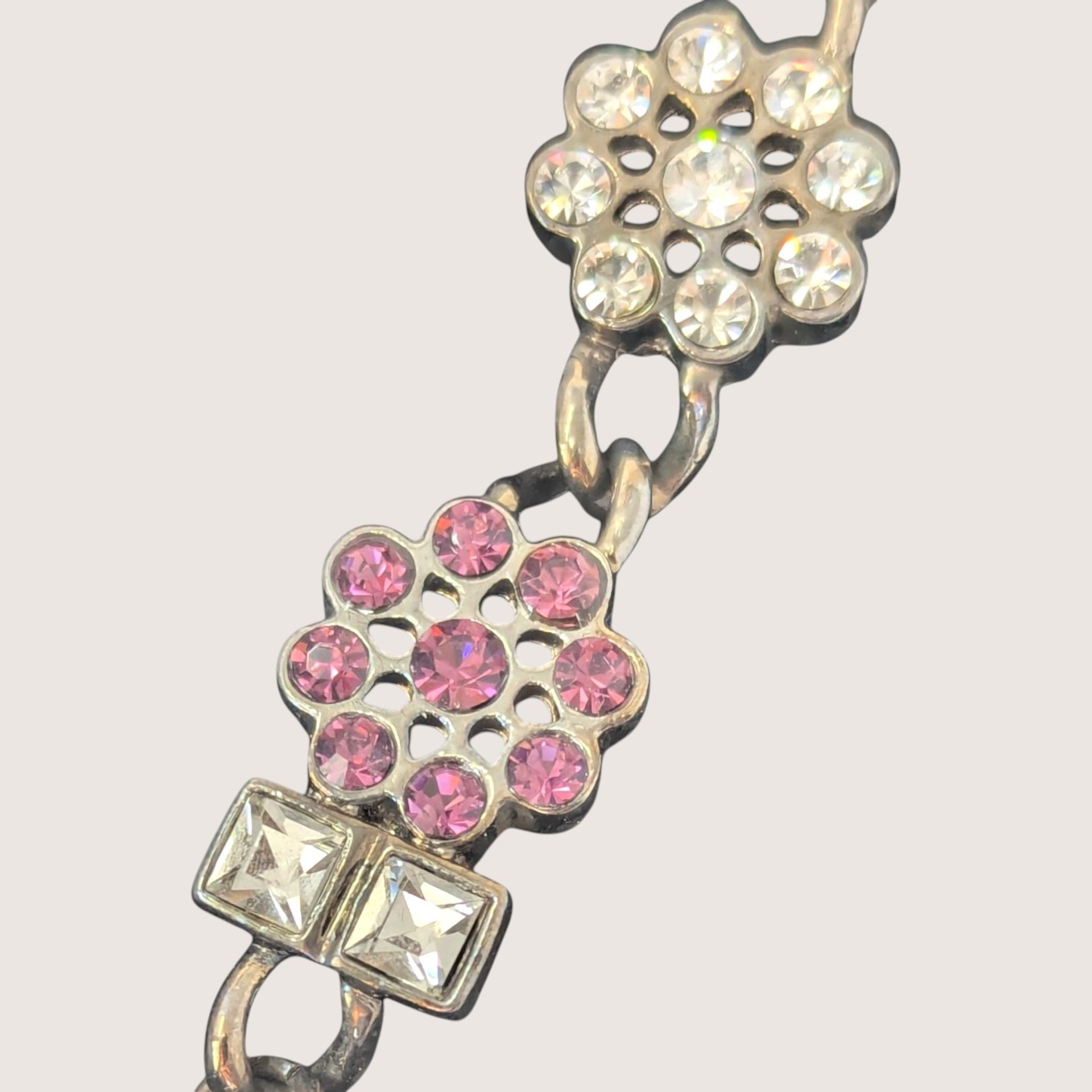 Vintage 2000s Rhinestone Floral Charm Bracelet Heartfelt Collection