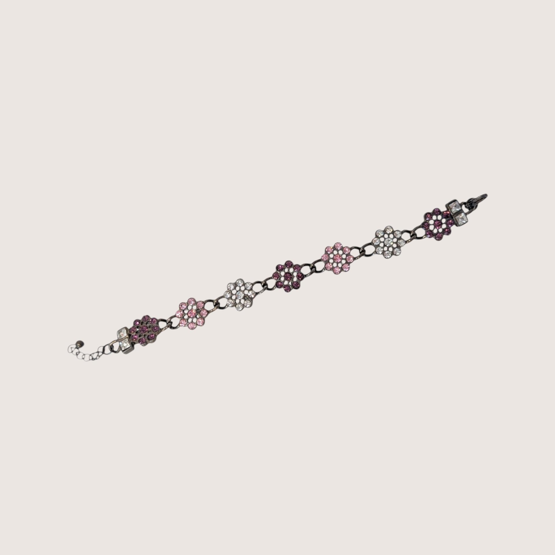 Vintage 2000s Rhinestone Floral Charm Bracelet Heartfelt Collection