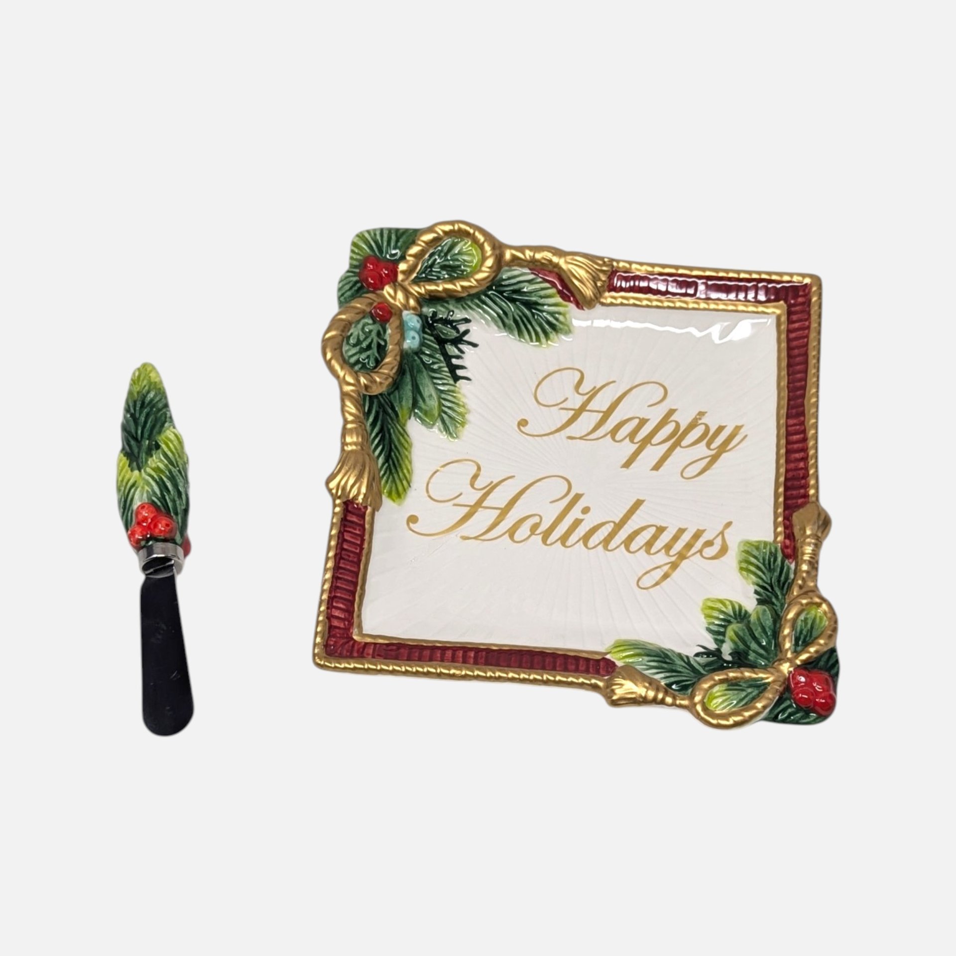 Vintage Fitz And Floyd Happy Holidays Snack Plate and Spreader