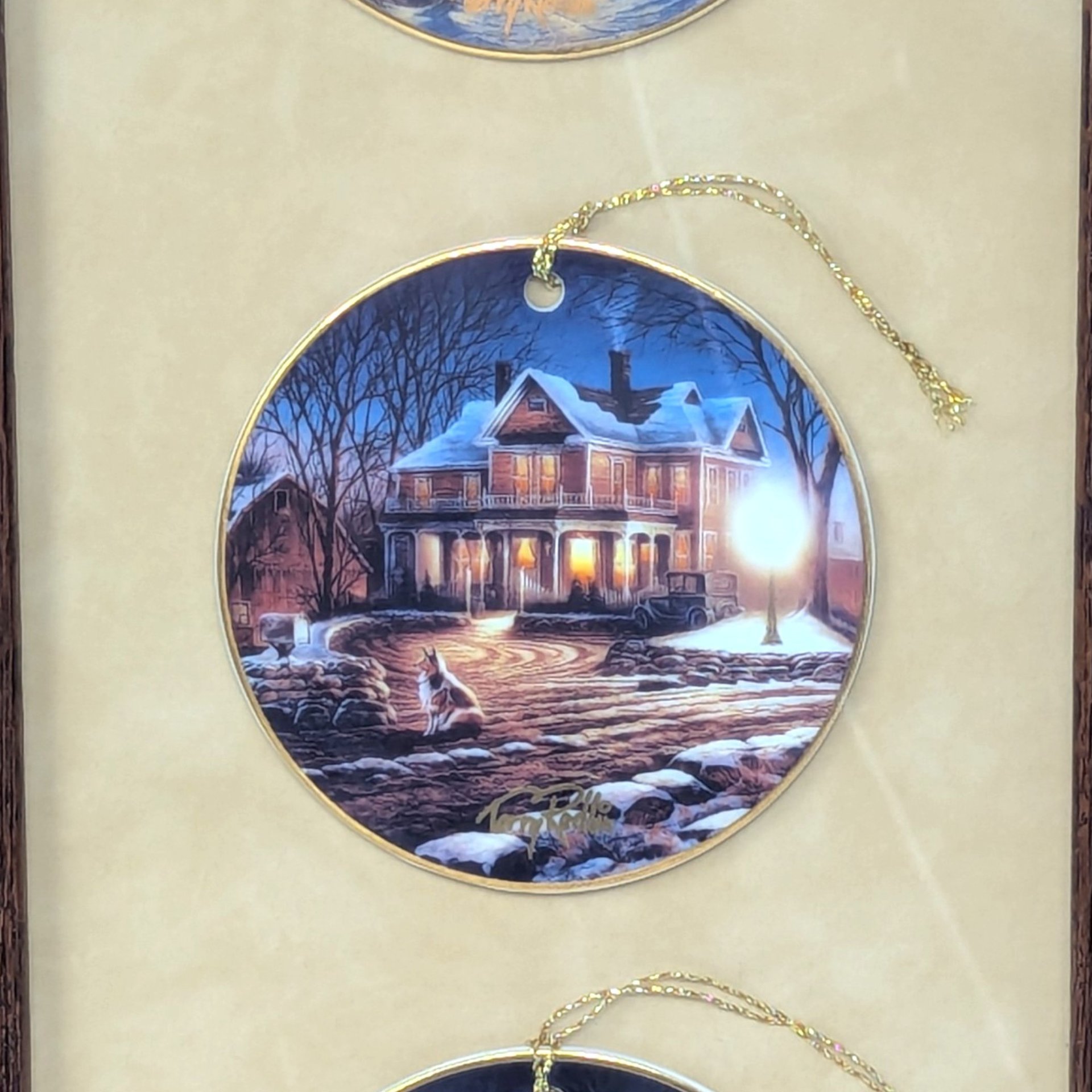 Vintage 1990s Terry Redlin Framed Holiday Ornaments Set