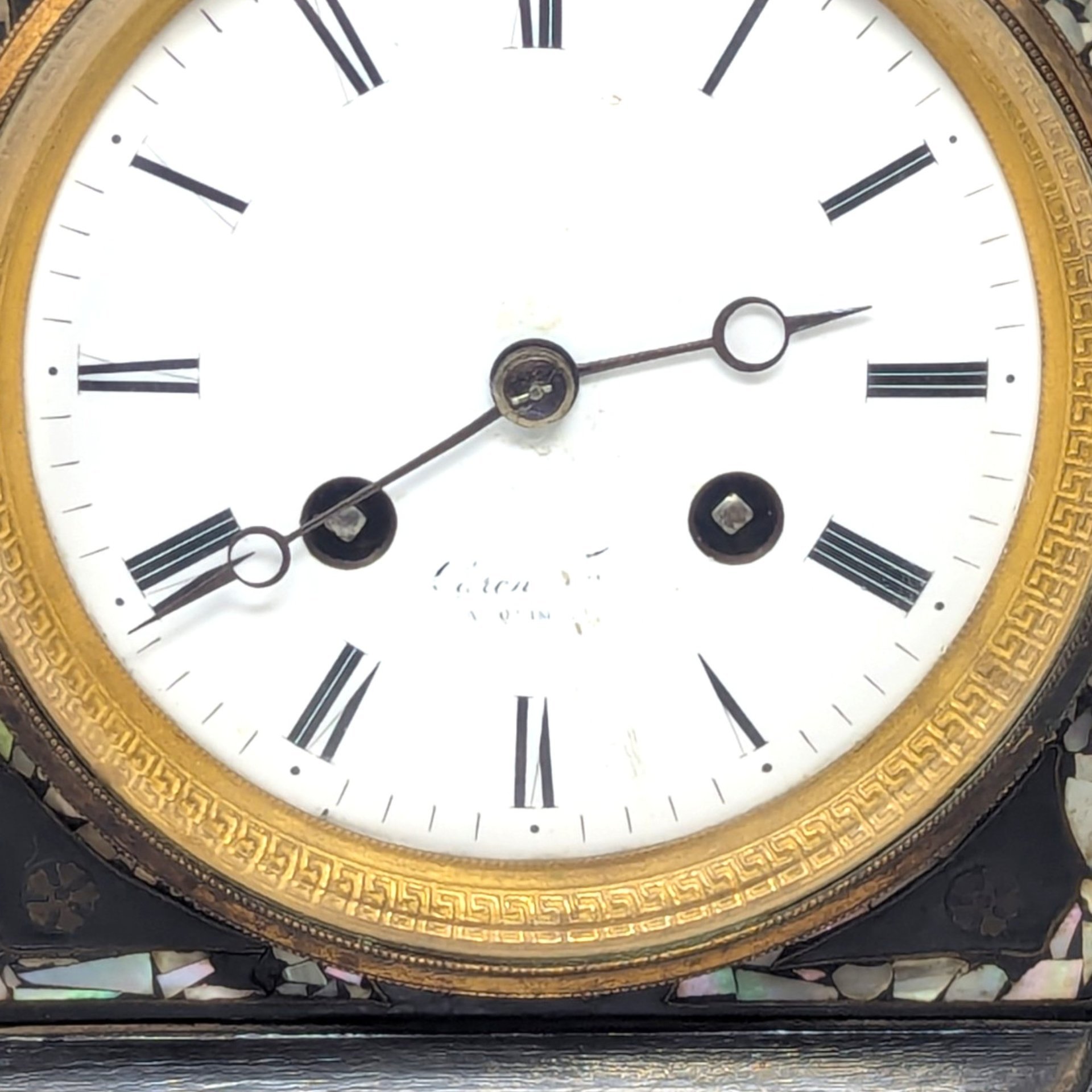 1880s Japy Freres Mother of Pearl Mantel Clock