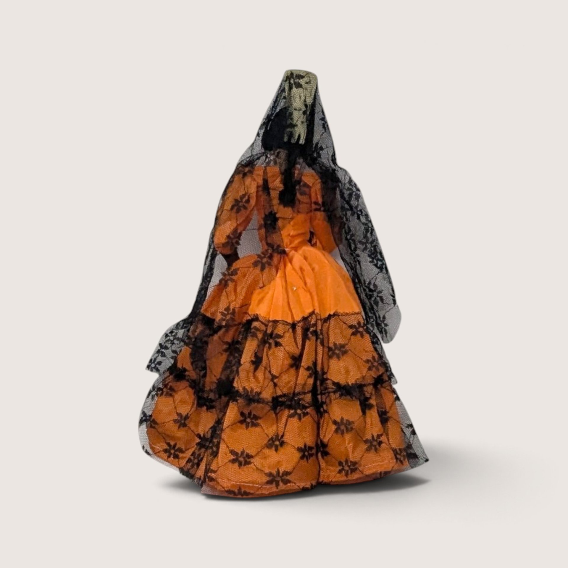 Vintage Spanish Senorita Doll in Orange Dress and Black Lace Mantilla