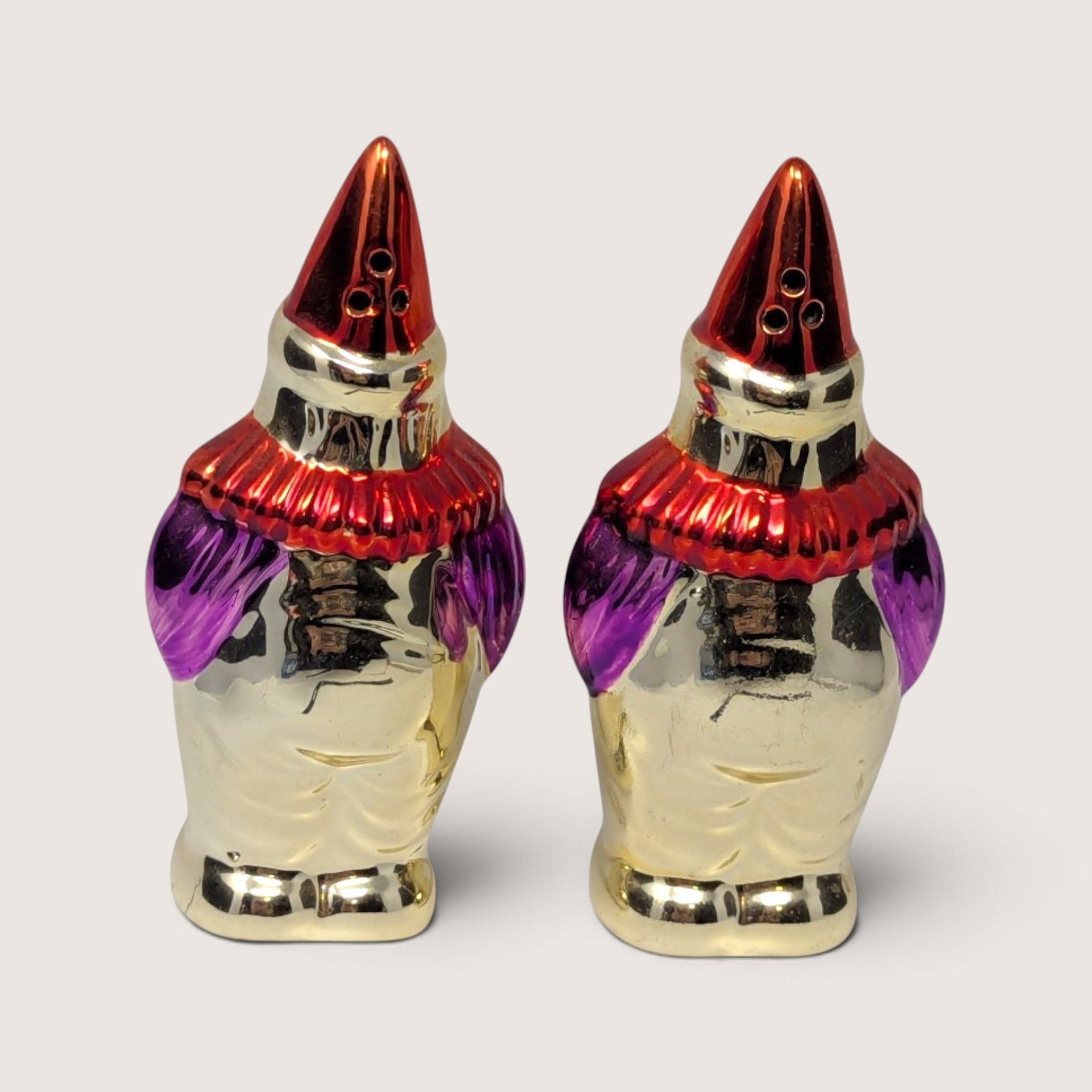 Vintage Metallic Clown Salt and Pepper Shakers