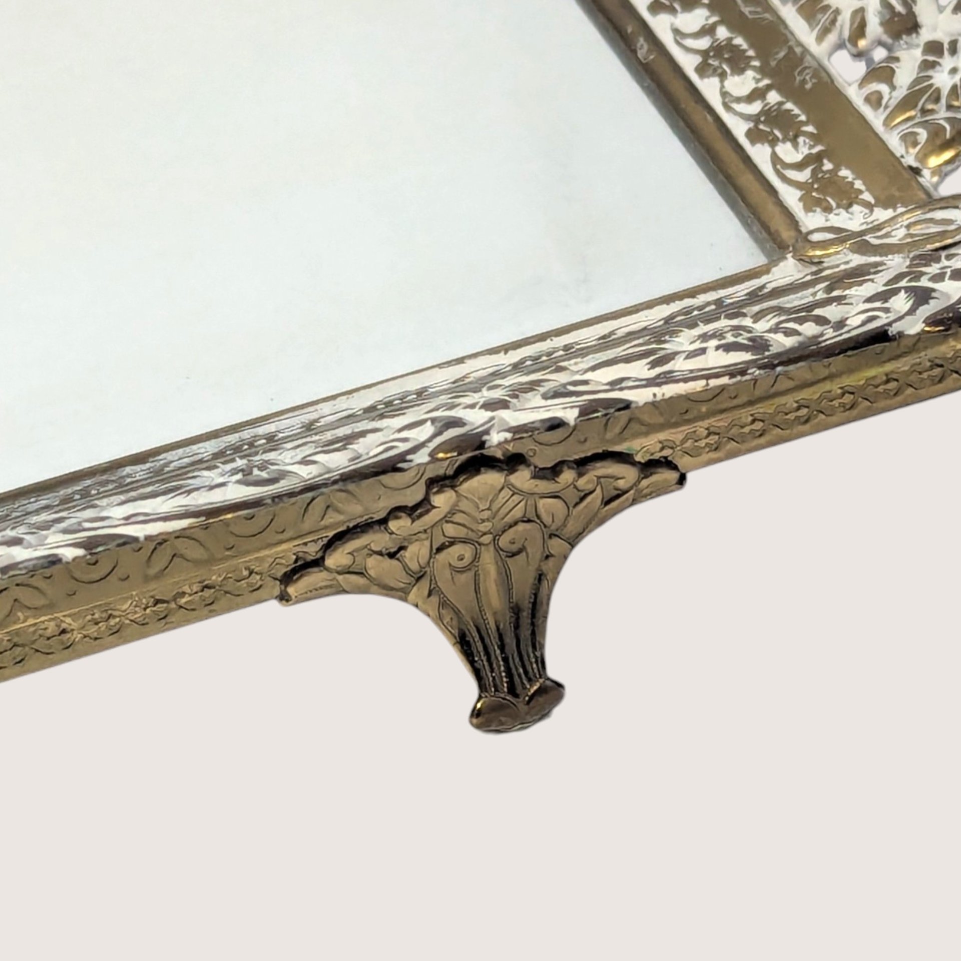 Vintage Metal and Glass Mirrored Vanity Tray