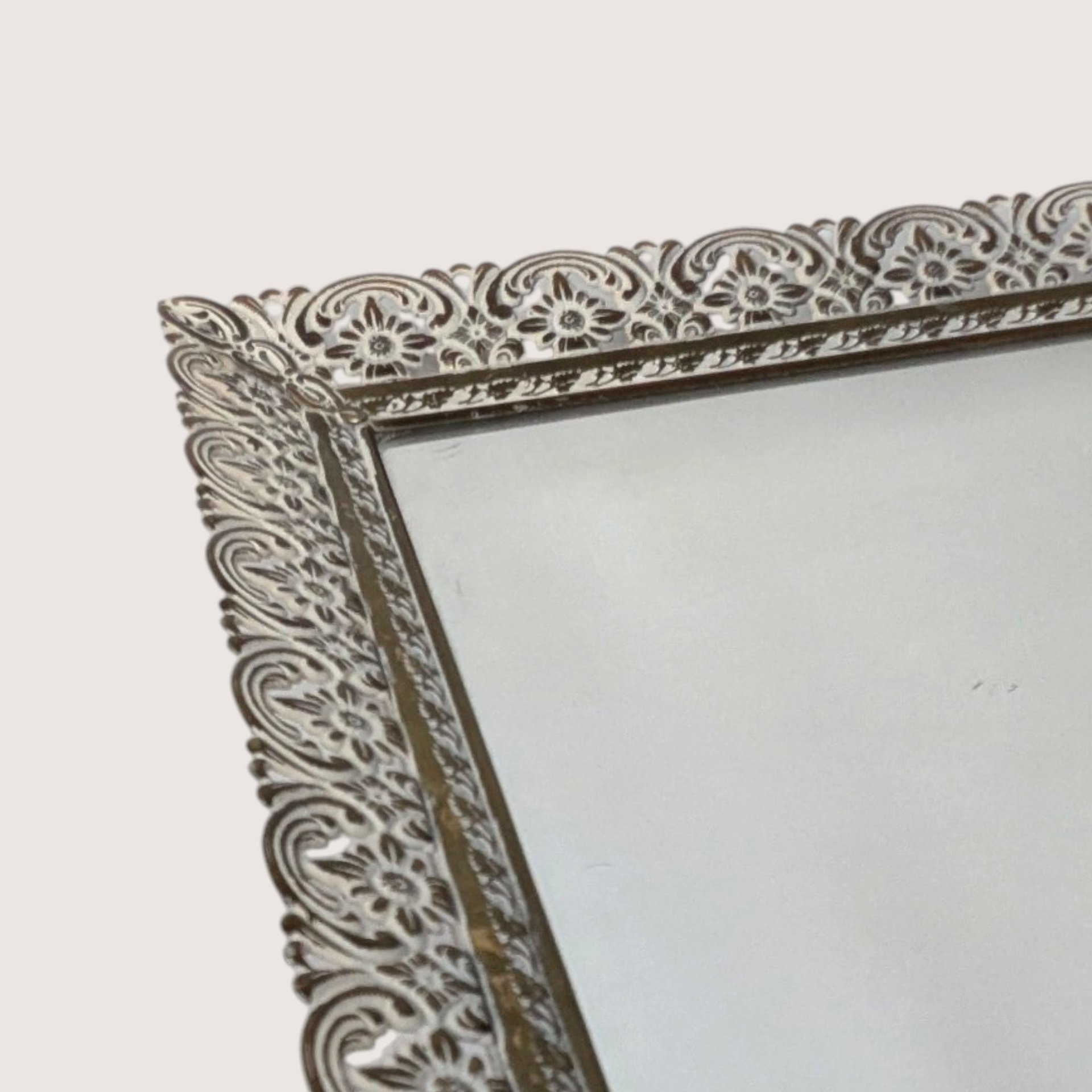Vintage Metal and Glass Mirrored Vanity Tray