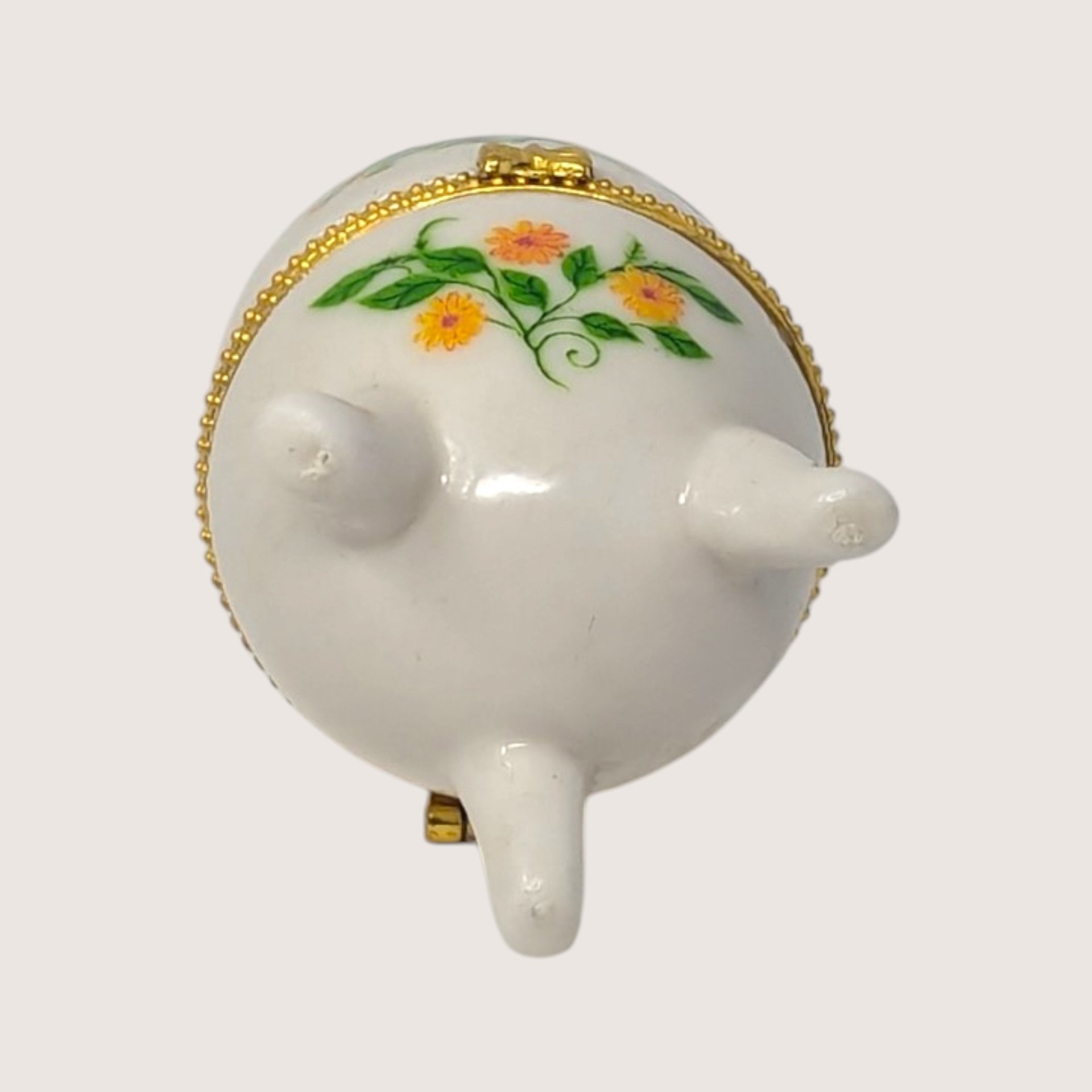 Vintage Porcelain Purple Flower Footed Egg Trinket Box
