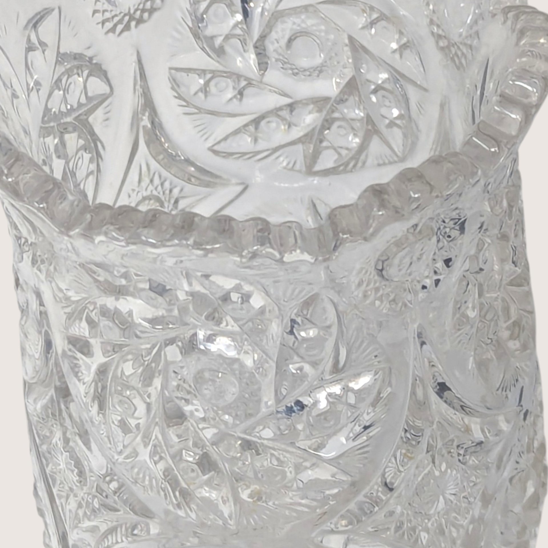 Mid-Century Vintage Cut Crystal Pinwheel Starburst Glass Vase