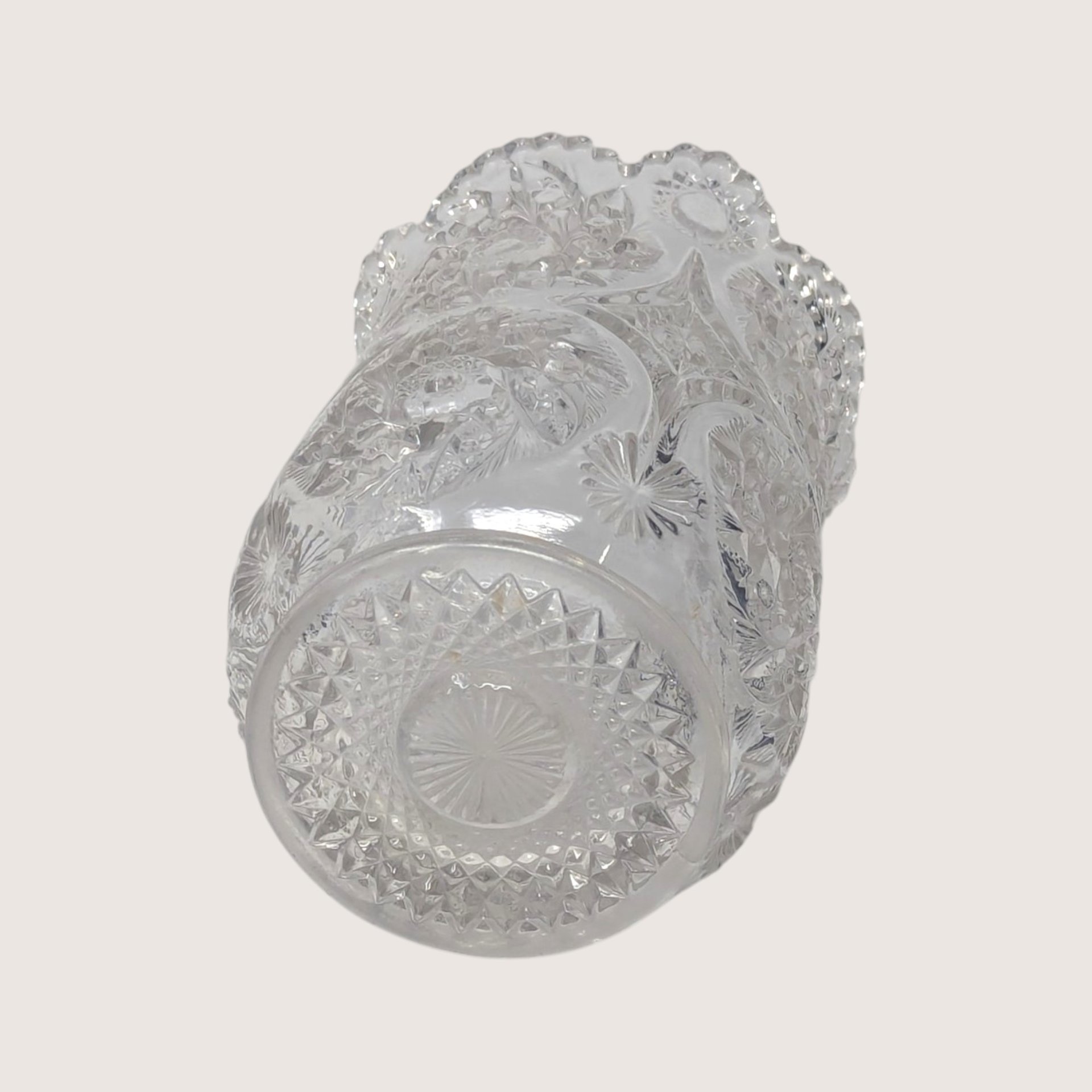 Mid-Century Vintage Cut Crystal Pinwheel Starburst Glass Vase