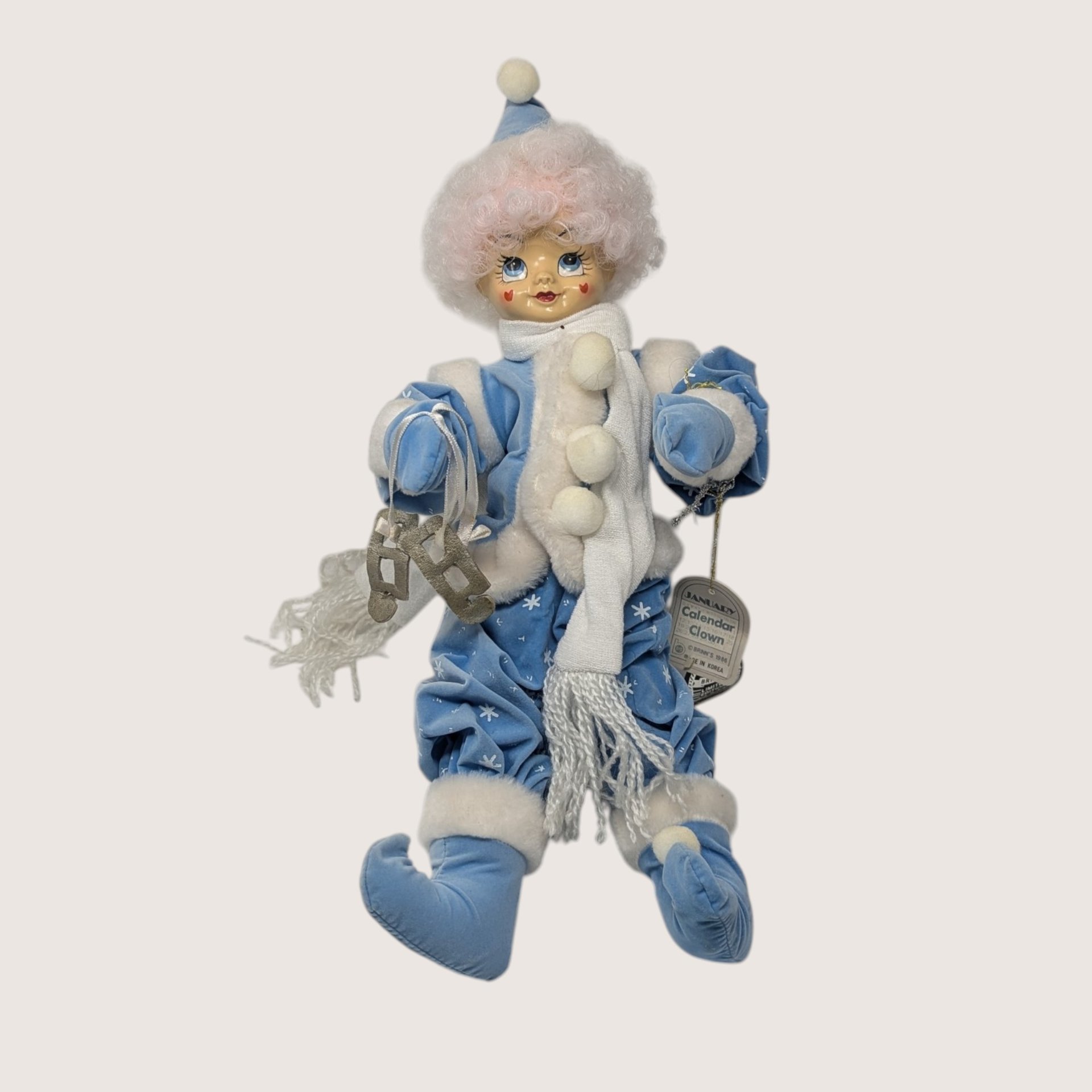 1986 Brinns January Calendar Clown Doll With Ice Skates
