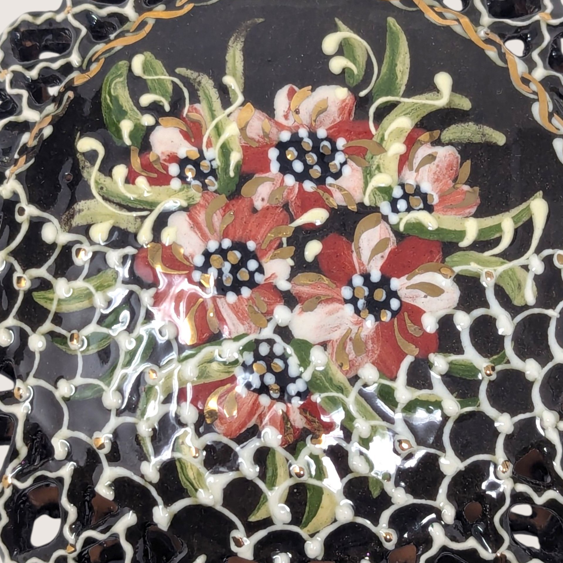 Vintage Handpainted Clay Cutwork Floral Christmas Ornament