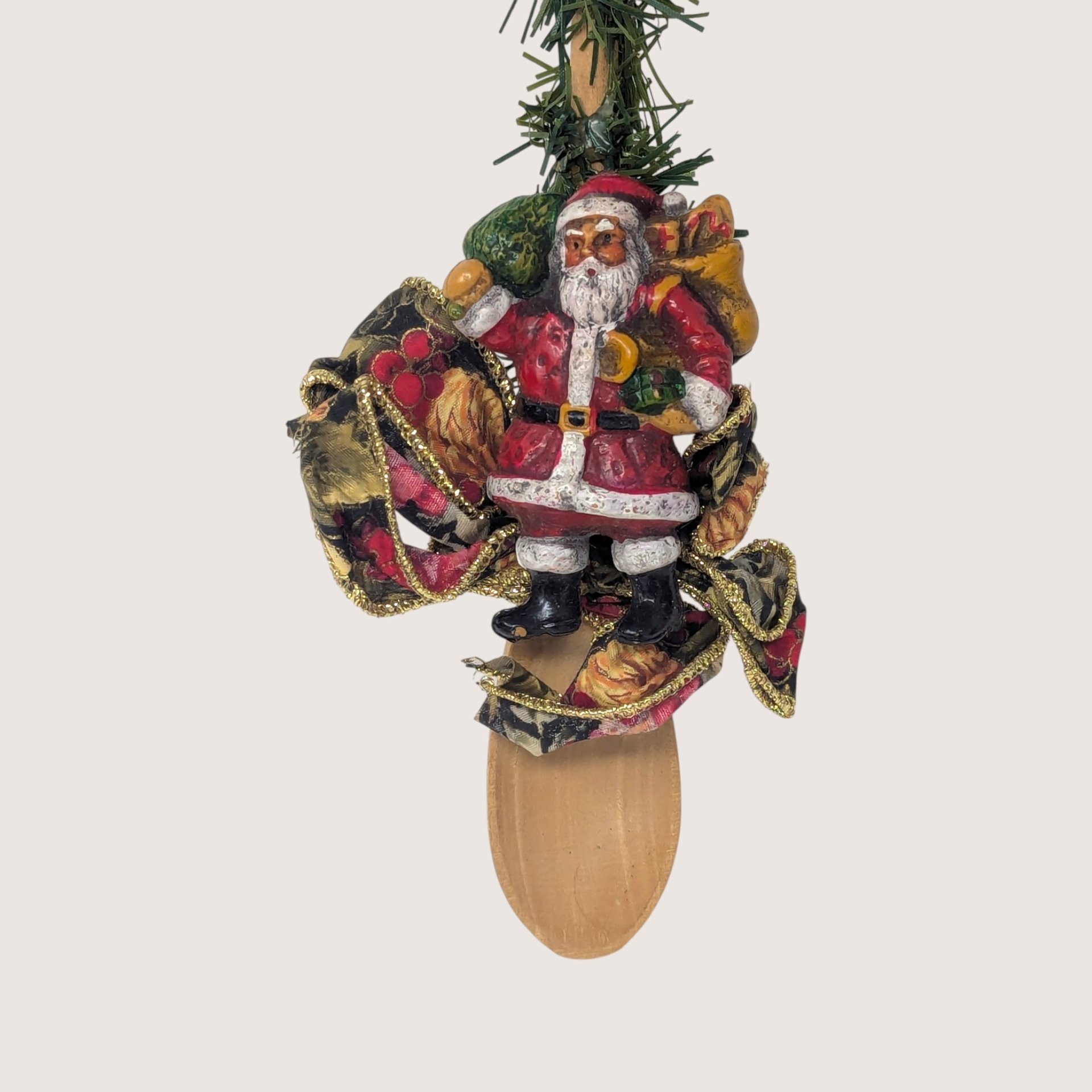 Vintage Handmade Wooden Spoon Santa Christmas Wall Decor