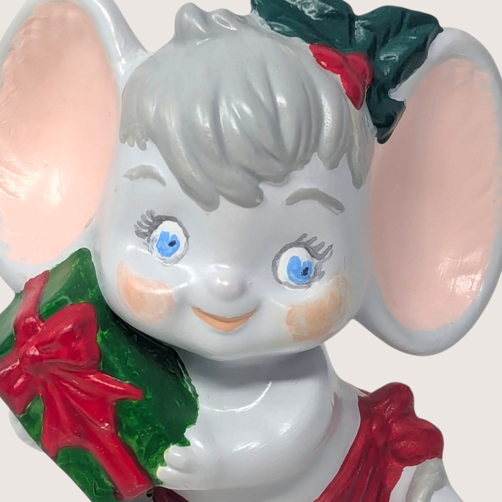 Vintage Handpainted Ceramic Christmas Mouse Figurine