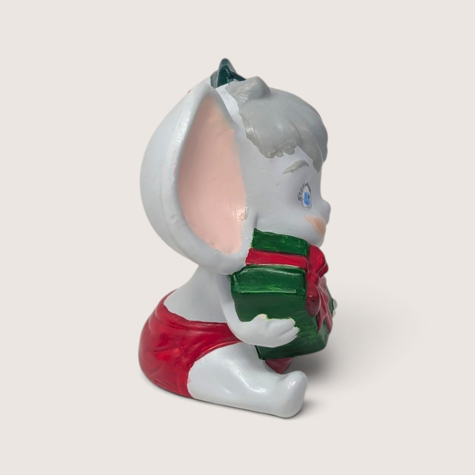 Vintage Handpainted Ceramic Christmas Mouse Figurine