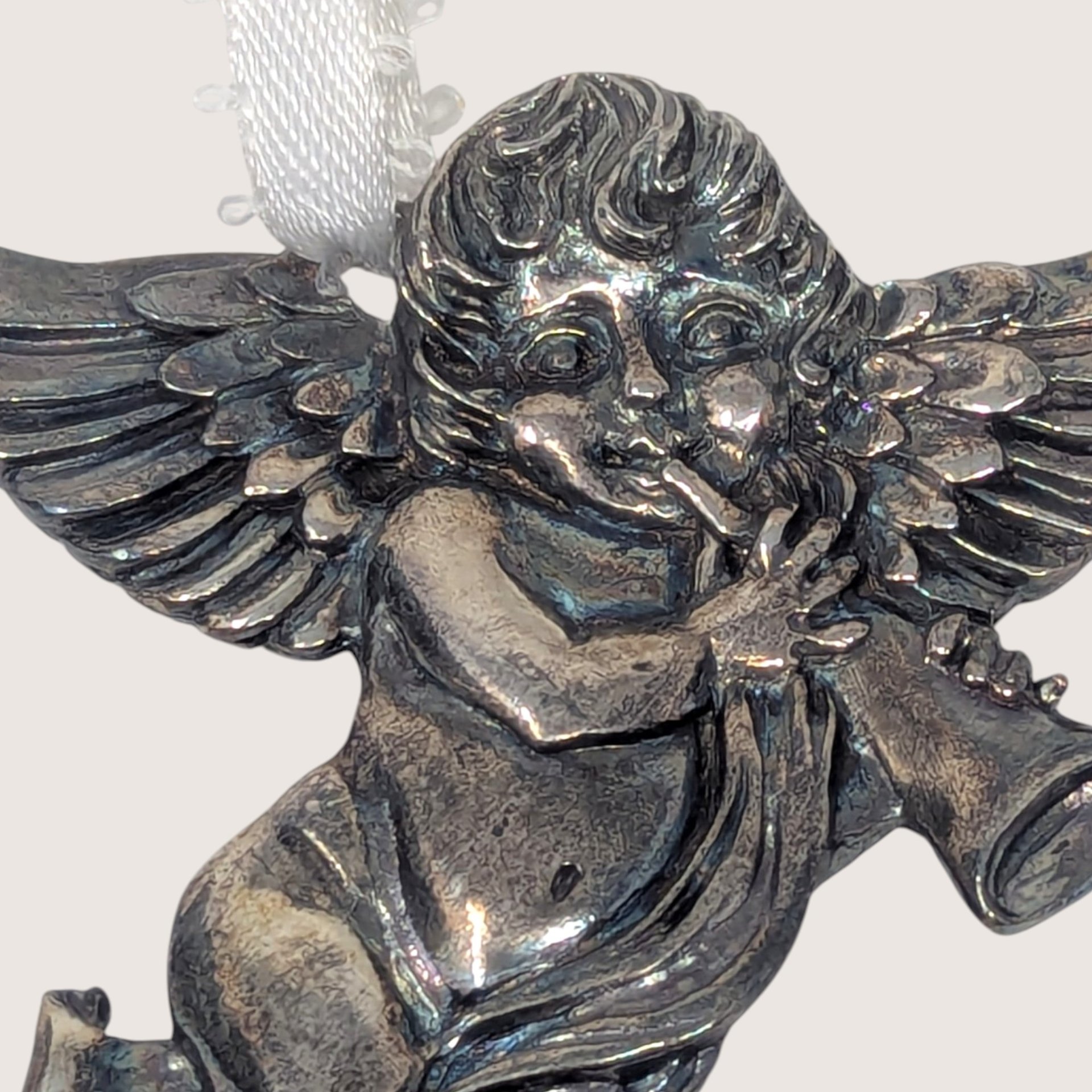 Vintage Pewter R&B Cherub Winged Angel Hanging Ornament