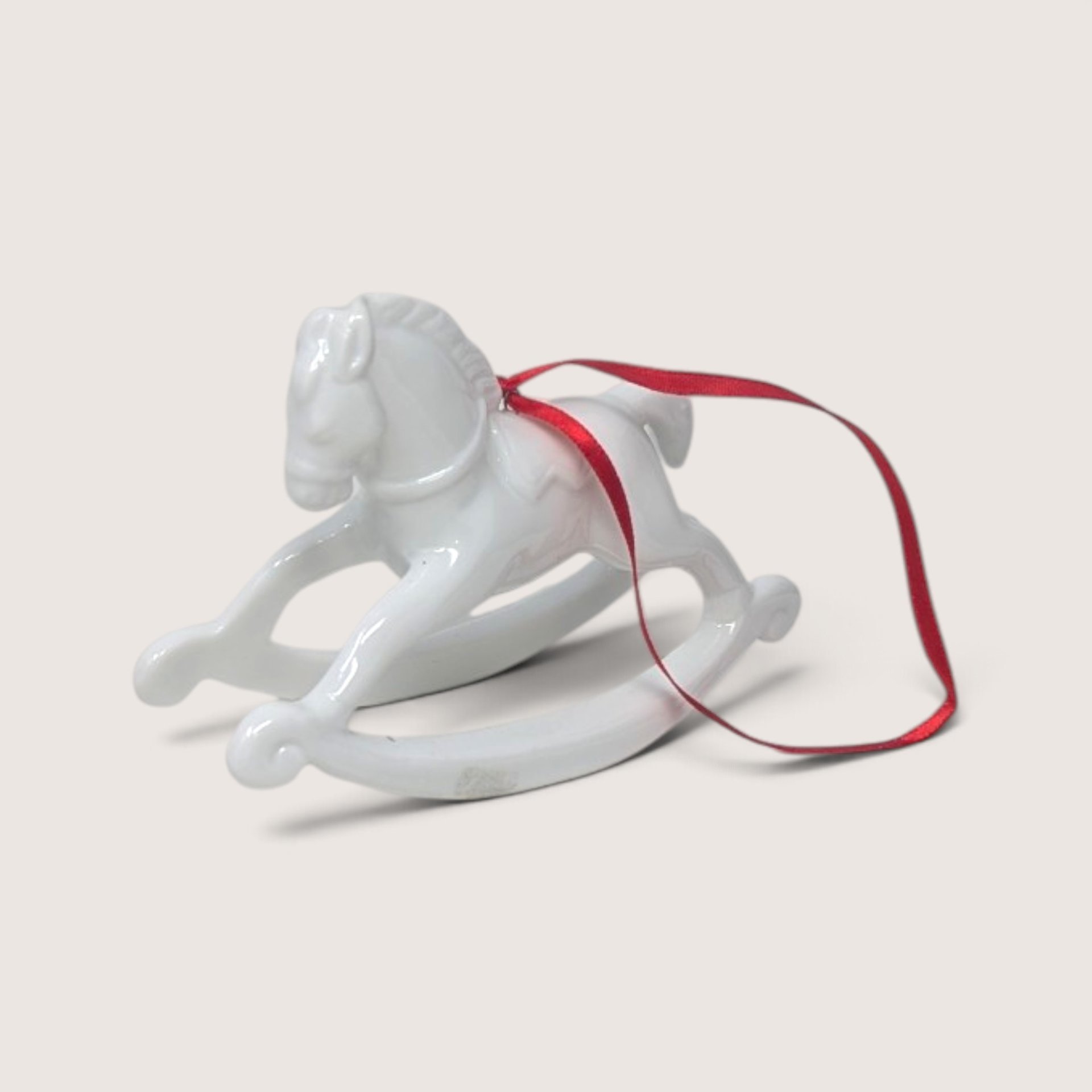 Vintage Dept 56 White Porcelain Rocking Horse Ornament