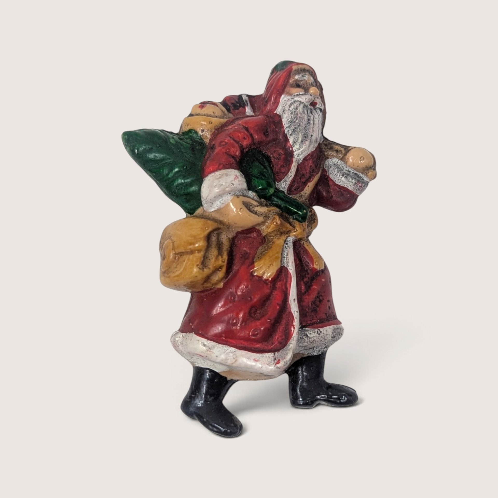 Set of 7 Vintage Plastic Santa Claus Ornaments and Figurine