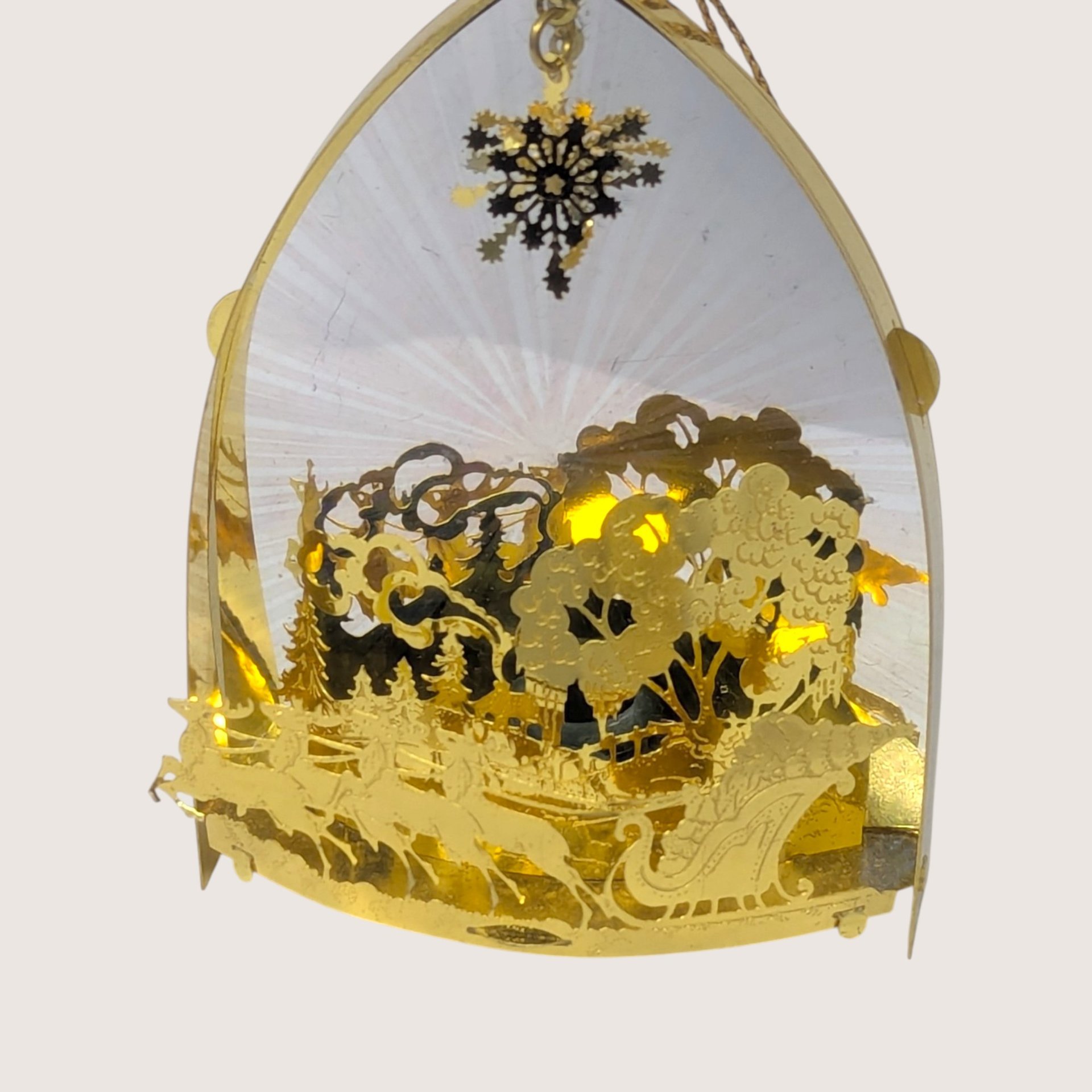 Vintage Laser Cut Metal Santa Sleigh Bulb Cover Ornament