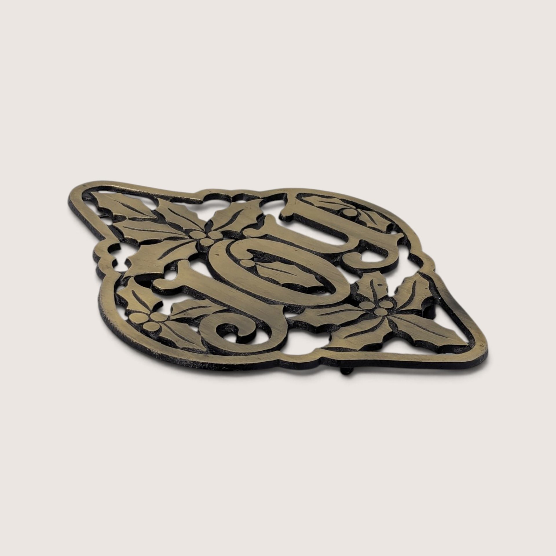 Vintage Cast Brass Joy Christmas Trivet