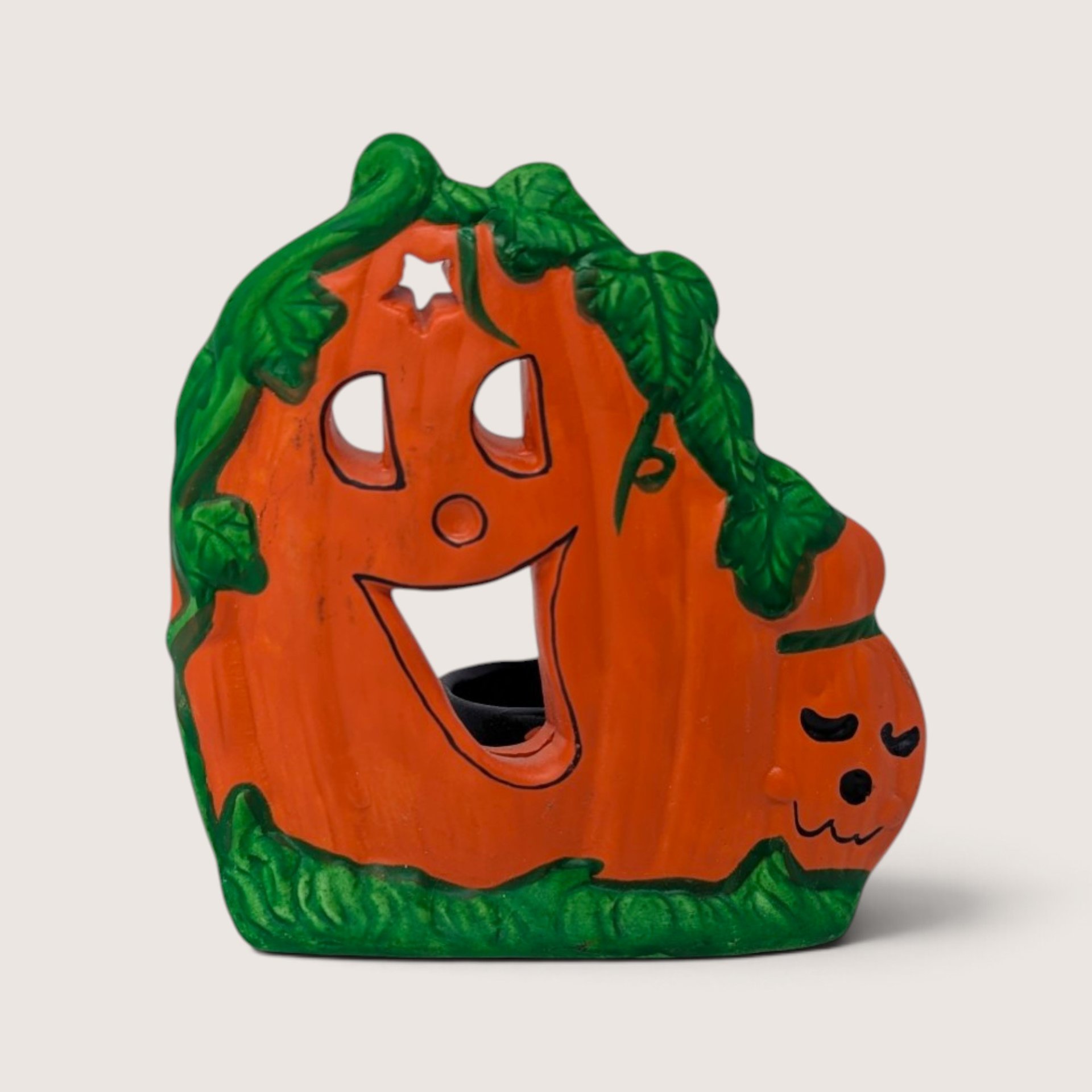 Vintage Ks Collection Halloween Jack OLantern Ceramic Candle Holder Pair