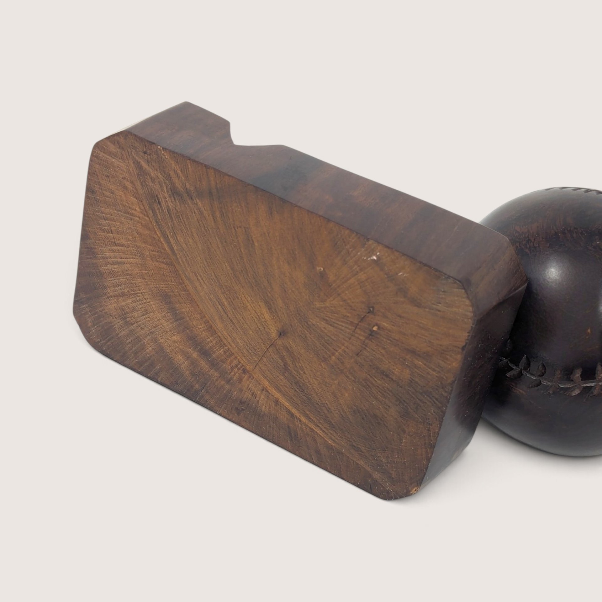 Vintage Hand Carved Wooden Baseball and Bat Figurine
