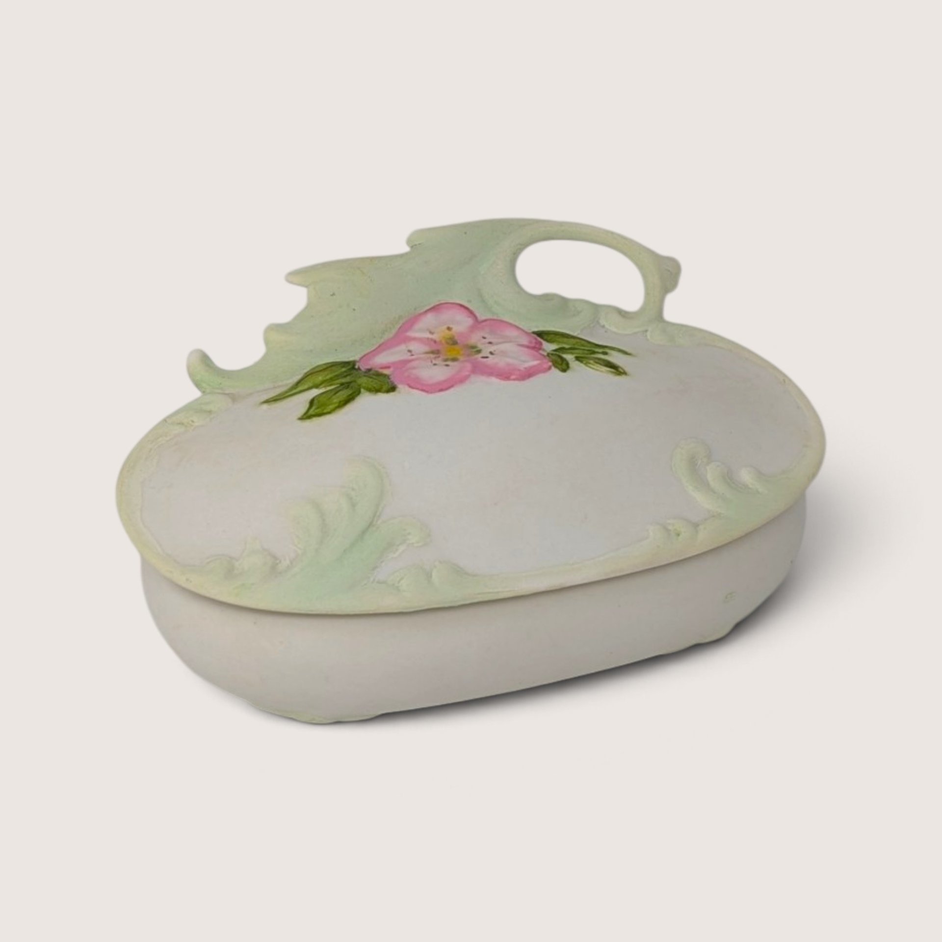 Vintage Ceramic Trinket Box with Pink Flower