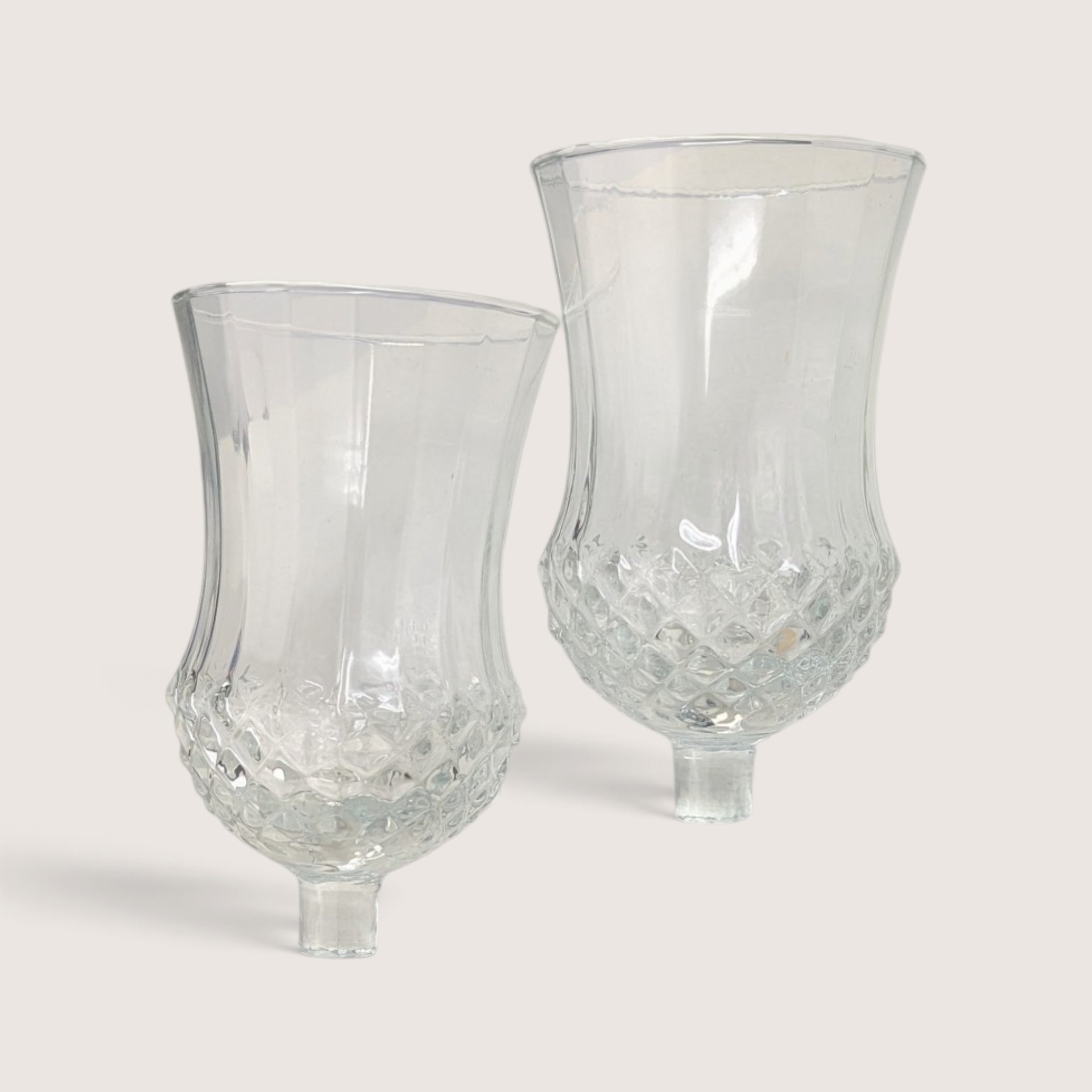 Vintage Clear Glass Peg Votive Candle Holder Pair
