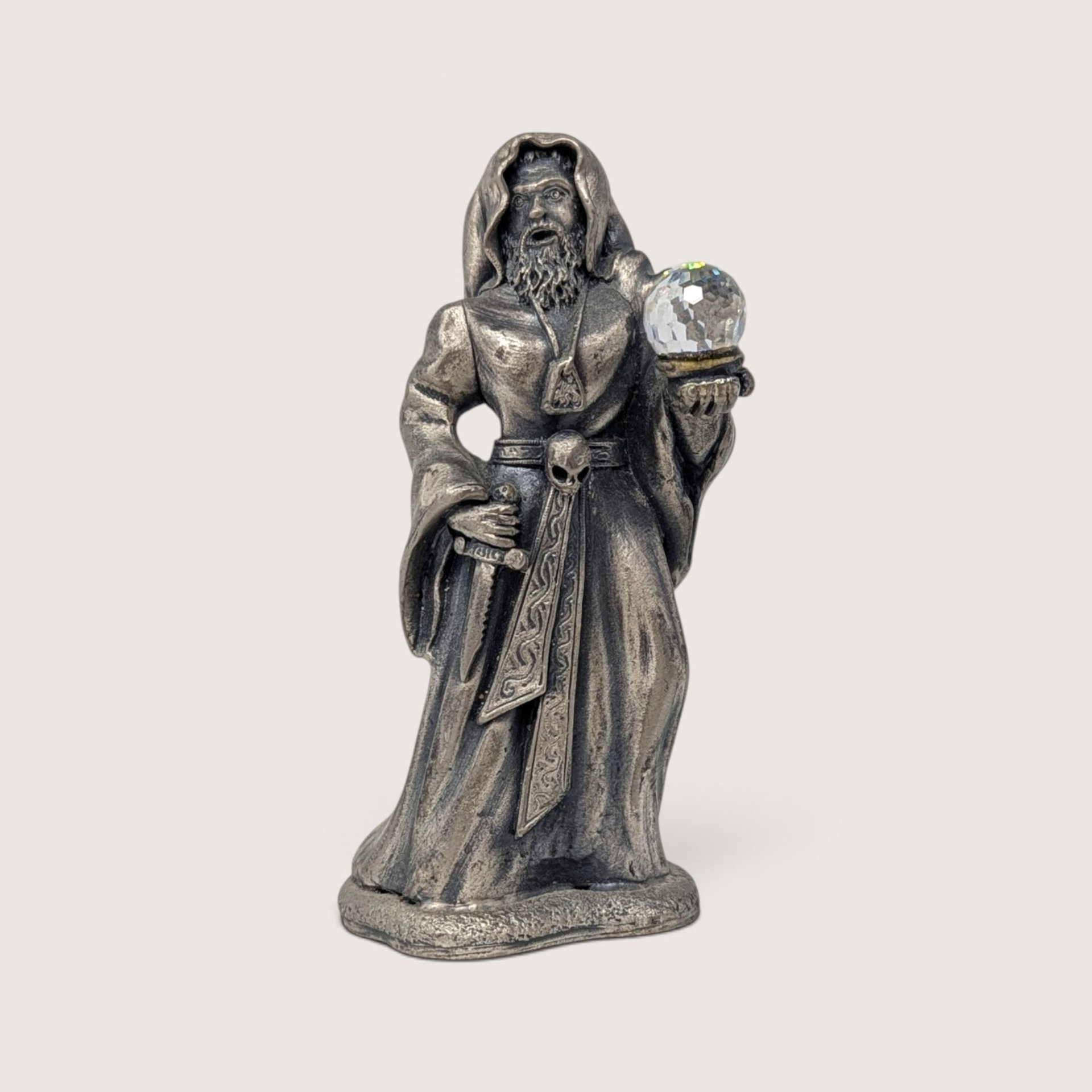 Bottom stamp and signature of Ray Ayres on vintage The Giant Sorcerer pewter wizard figurine by WAPW UK.