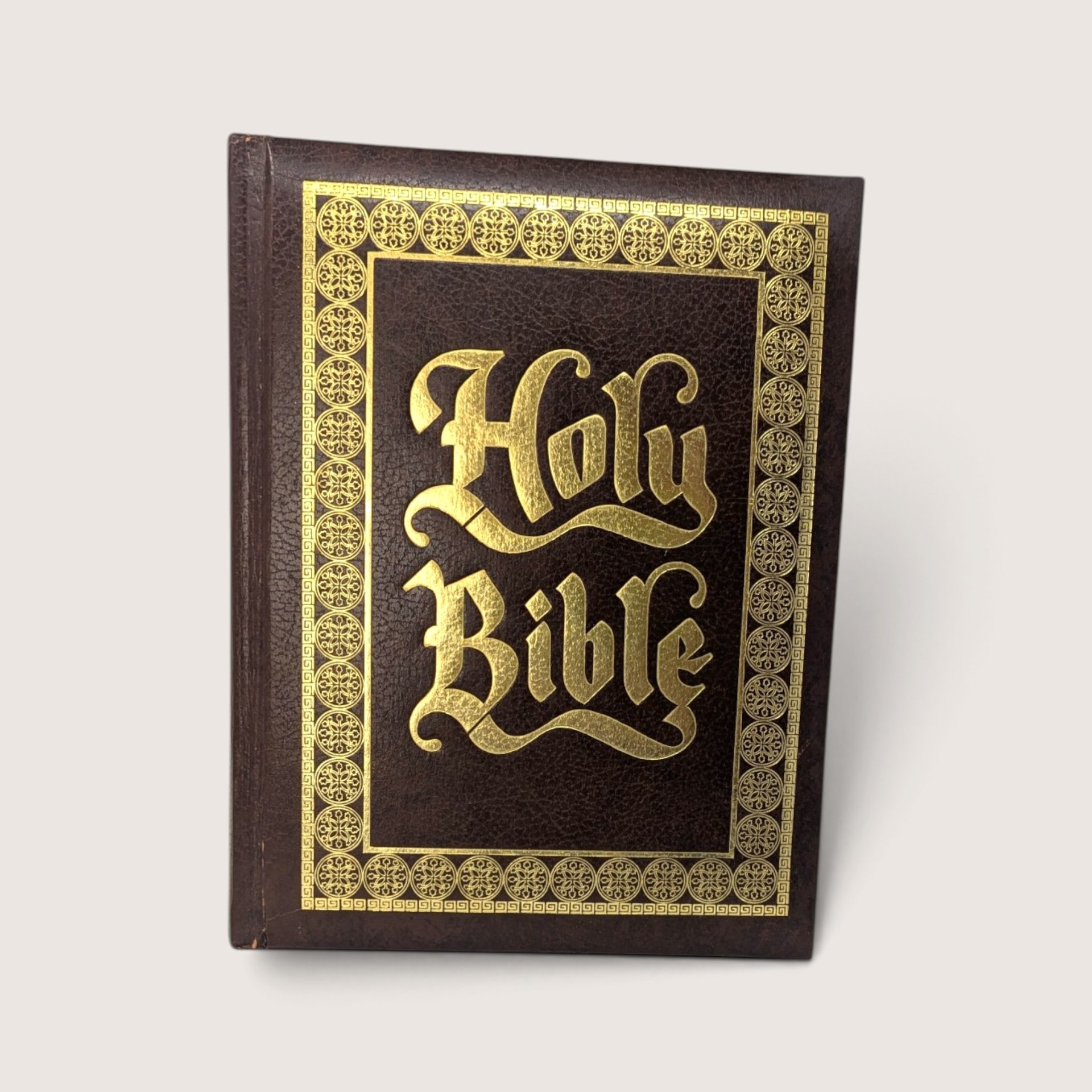 Vintage hardcover Family Altar Edition Holy Bible by Crusade Bible Publishers showing the cover and interior presentation page.