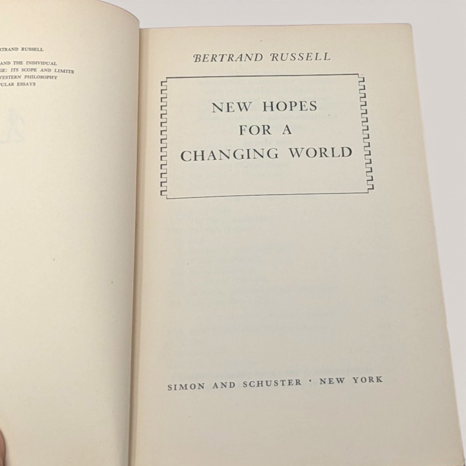 1951 New Hopes For A Changing World Bertrand Russell