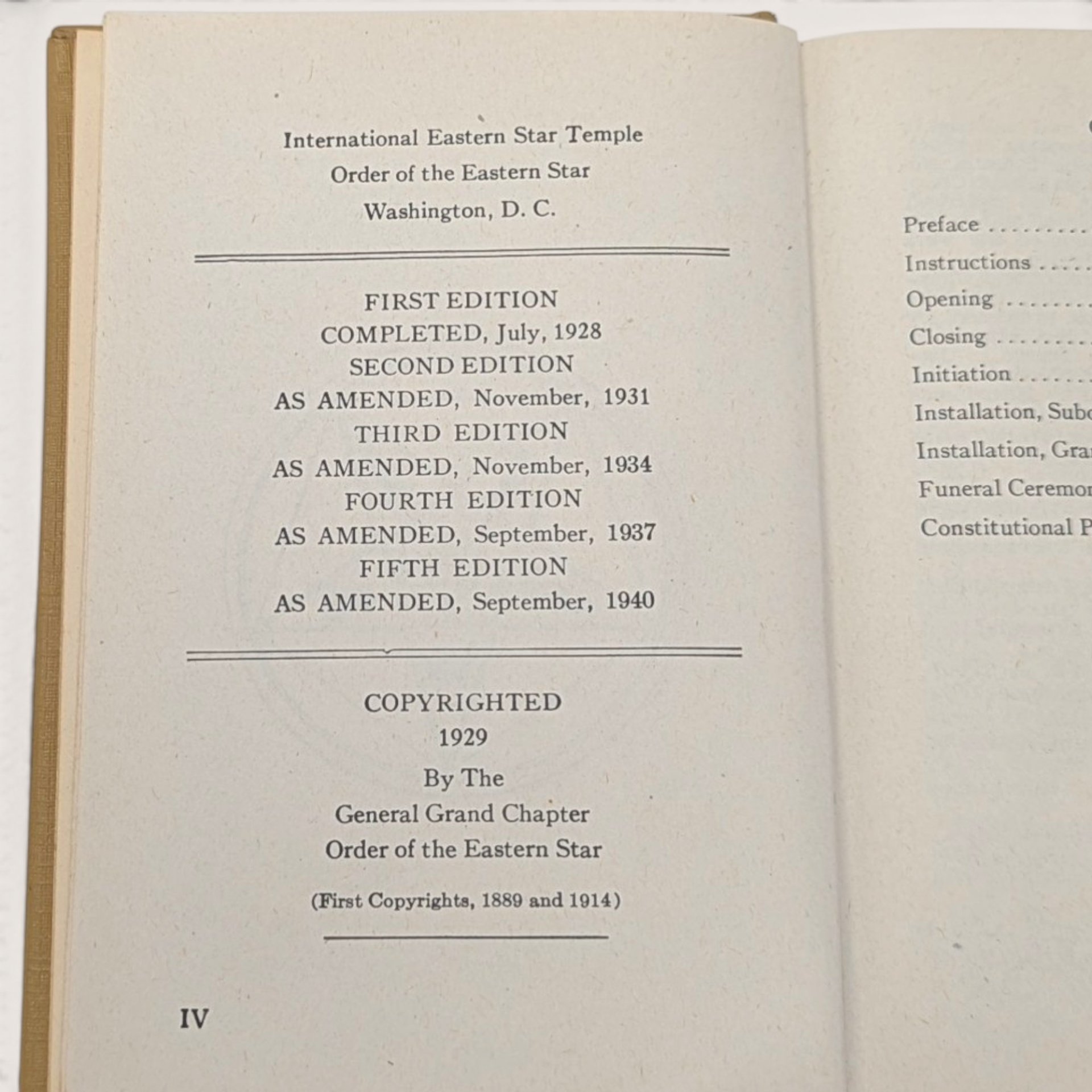 1940 New Ritual Order Of The Eastern Star Hardcover Book