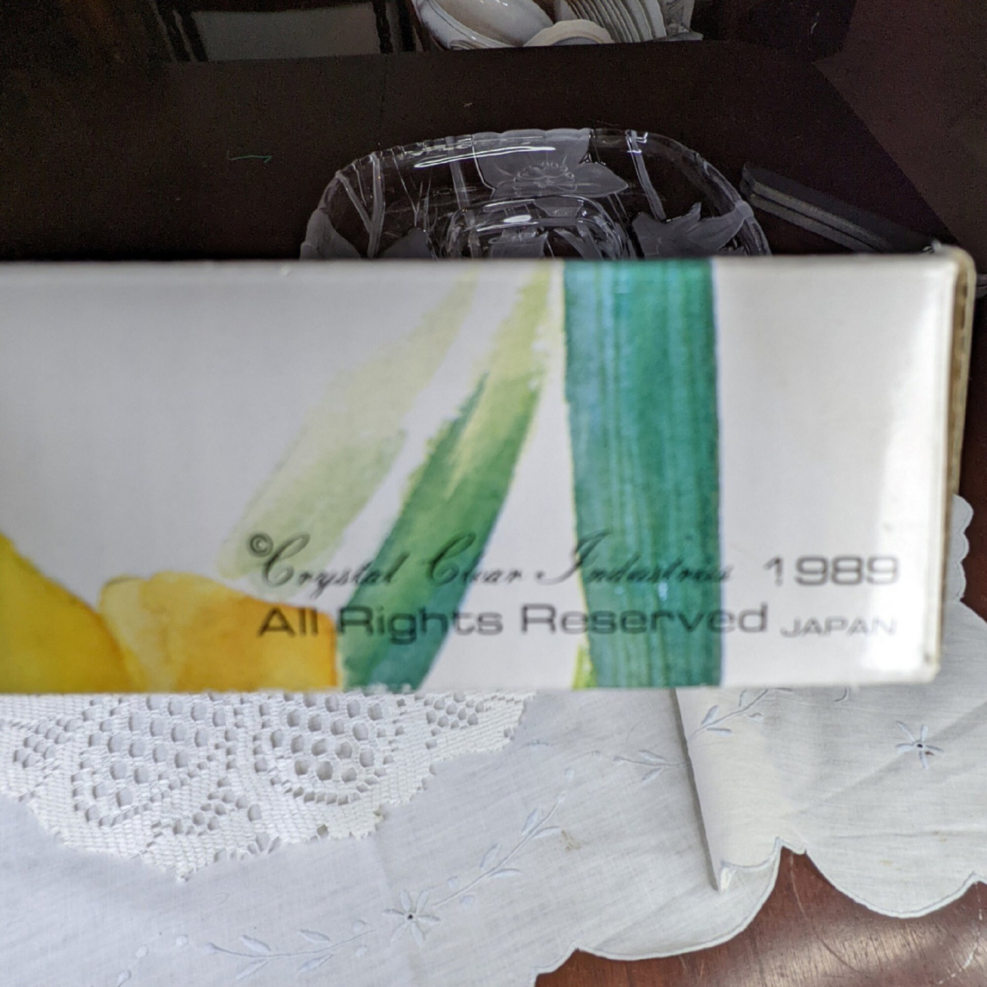 1989 Crystal Clear Studios Narcissus Serving Platter Etched Daffodils