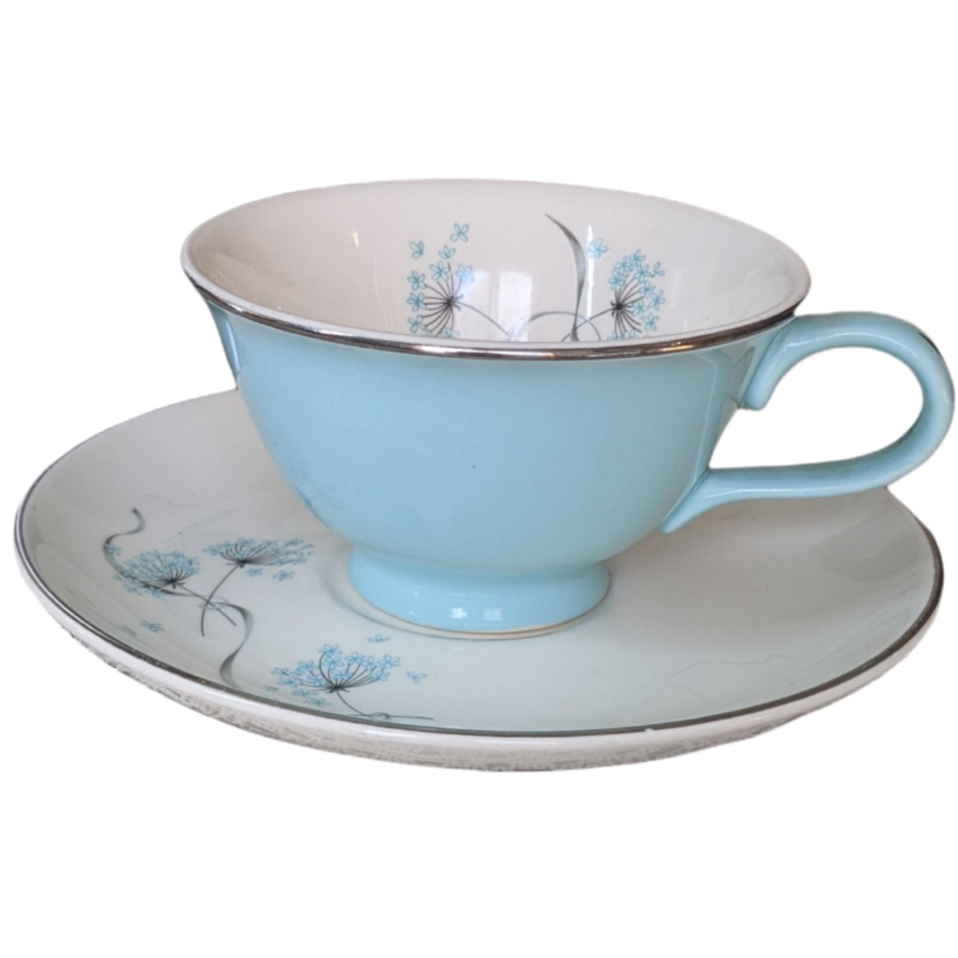 Vintage 1958 Taylor Smith Blue Dandelion Cup and Saucer Set