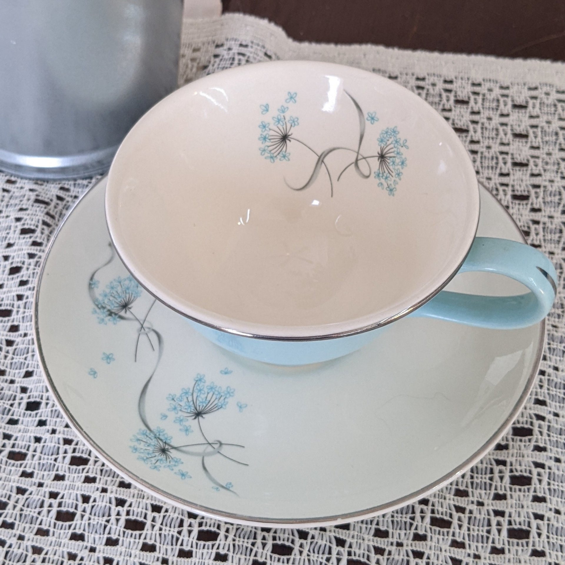 Vintage 1958 Taylor Smith Blue Dandelion Cup and Saucer Set